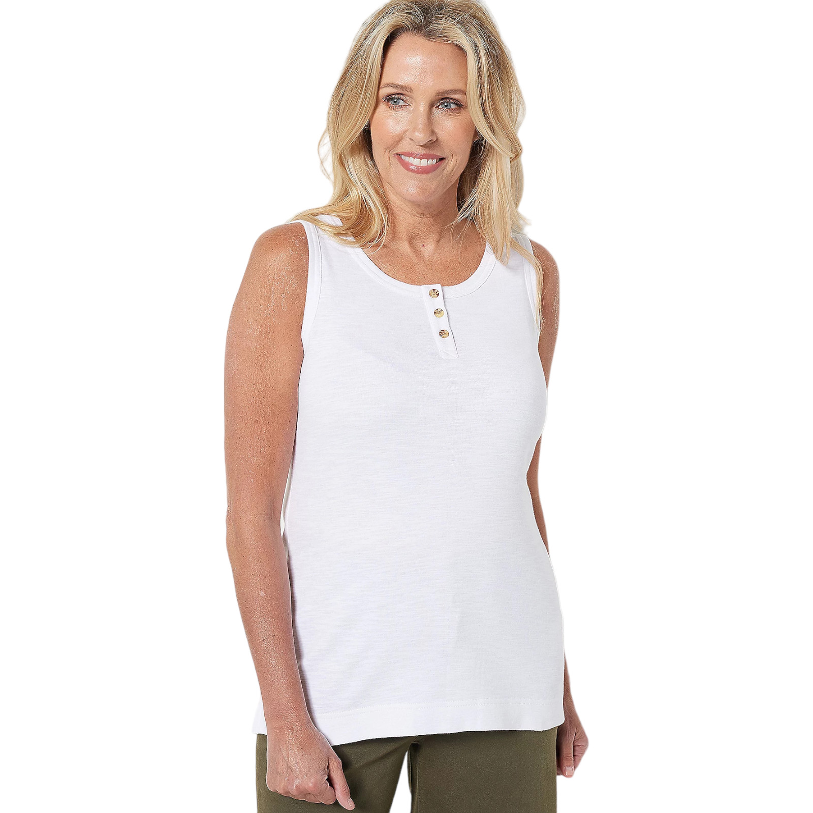 Encore by Idina Menzel (2X, BRIGHT WHITE) Henley Tank Tee QVC A508779