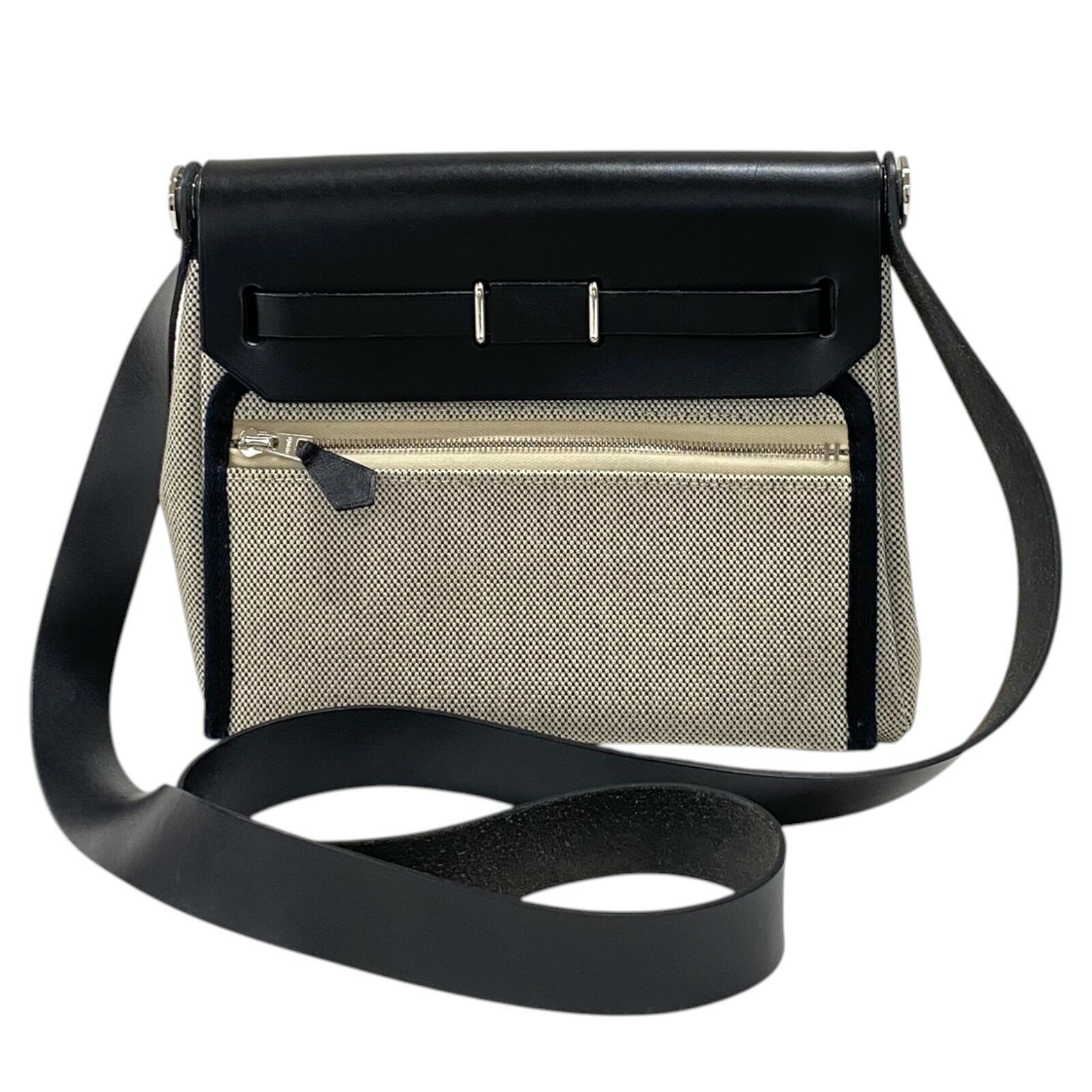 Hermes Herbag Zip Mini Shoulder Bag 7.9in Toile Canvas Hunter Leather K Stamp 99