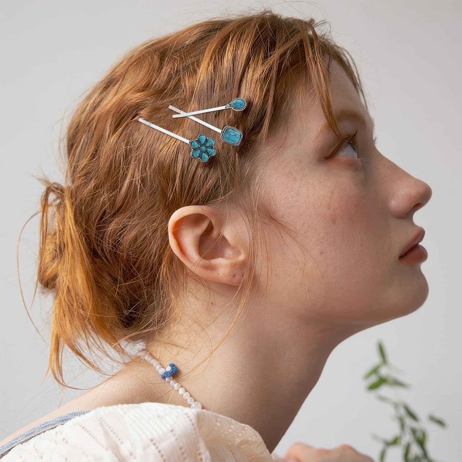 7PCS Turquoise Retro Decorative Bobby Pins 1 Count (Pack of 7), turquoise