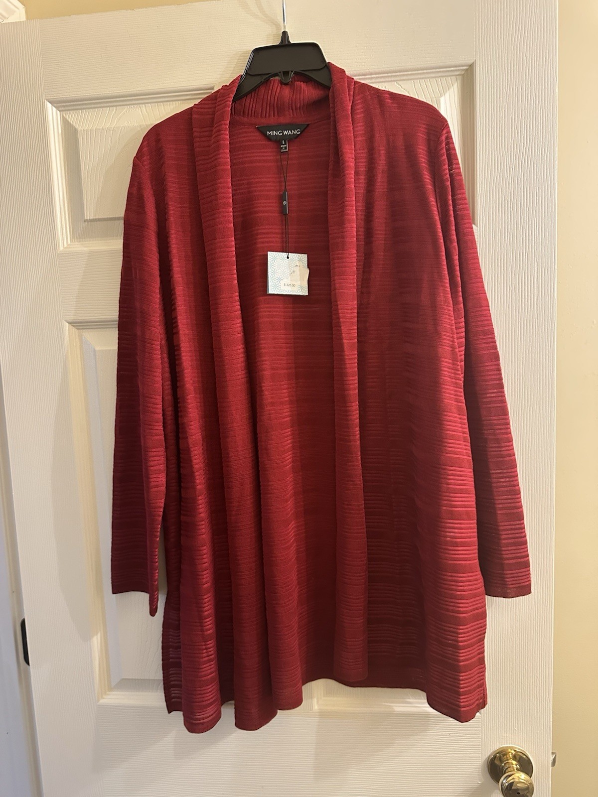 NWT Ming Wang Deep Red Heritage Fit Knit Open Front Jacket Large $325
