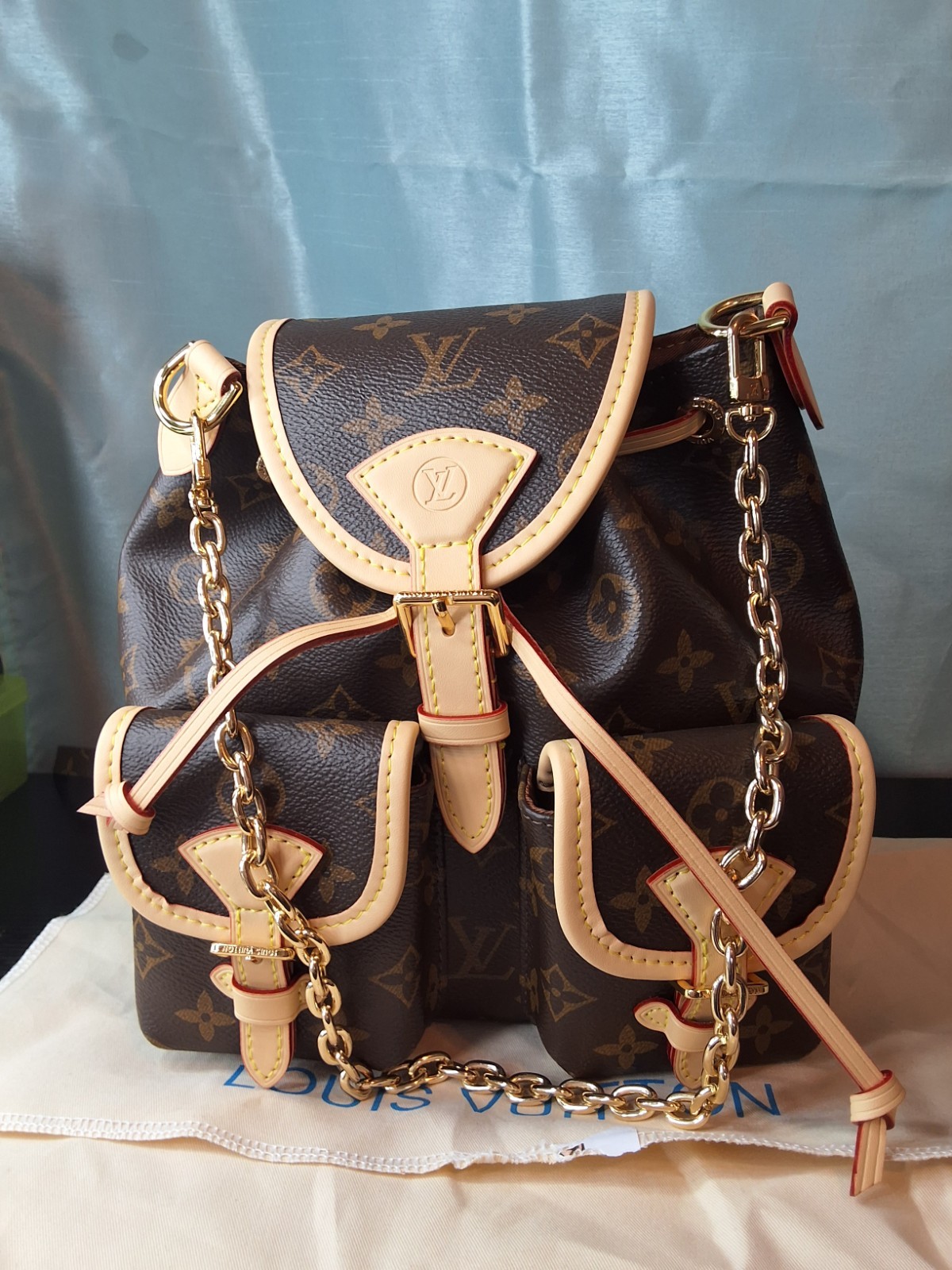Louis Vuitton Monogram Brown Shoulder Bag Chain Strap Gold Hardware bagpack