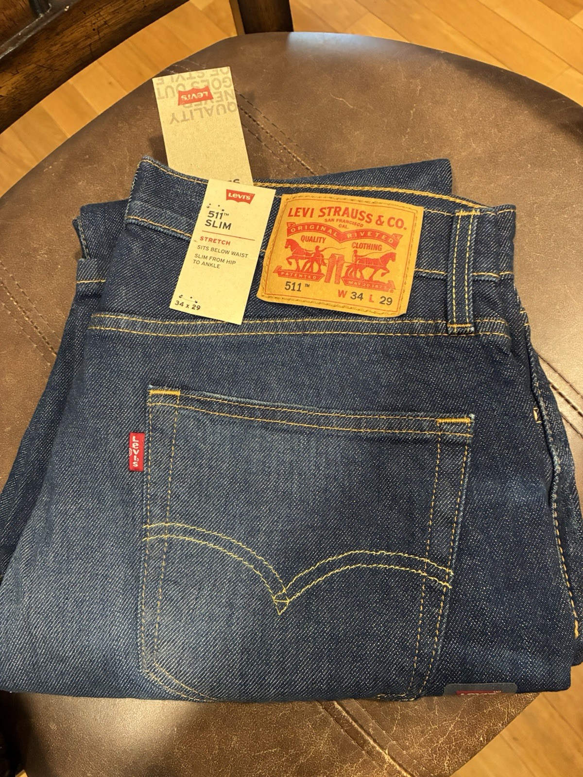 New Levi’s 511 Slim Fit Jeans Men’s 34×29 Stretch Denim Dark Wash NWT