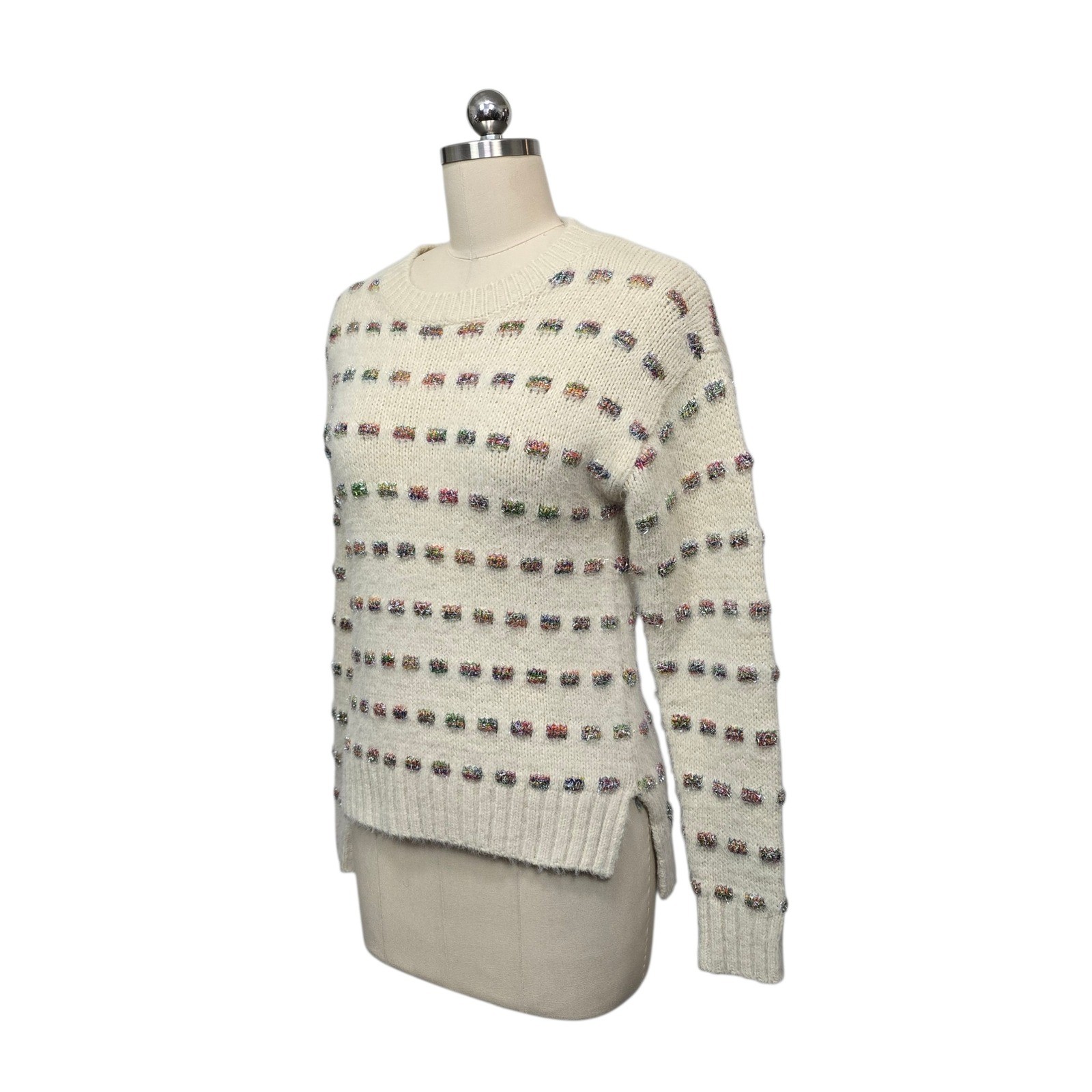Moth Anthropologie Ivory Multicolor Metallic Lurex Dash Knit Sweater Womens XXSP
