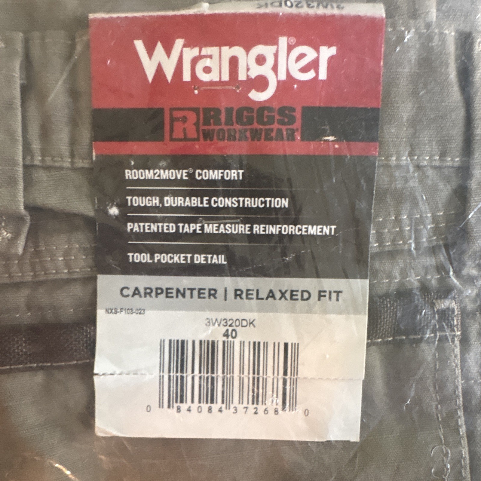 Wrangler RIGGS Workwear Carpenter Pants Relaxed Fit Gray Canvas Cotton 40
