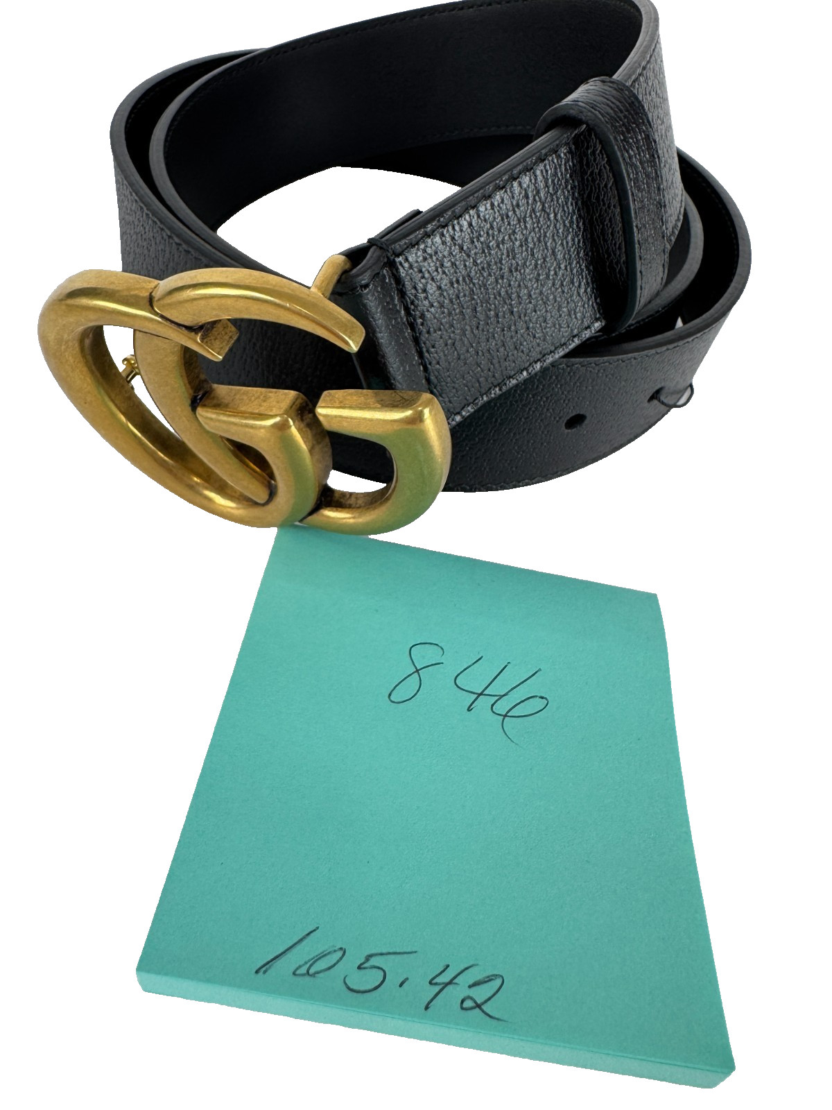 Gucci New Auth 105 cm 42 in Black Leather Gold GG Marmont Belt Dust Bag