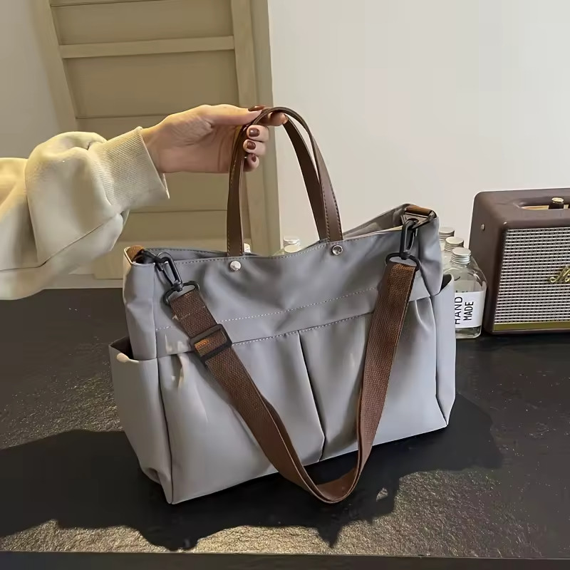 Women Nylon Tote Large Capacity Shoulder Handbag Multi Pocket Casual Work School