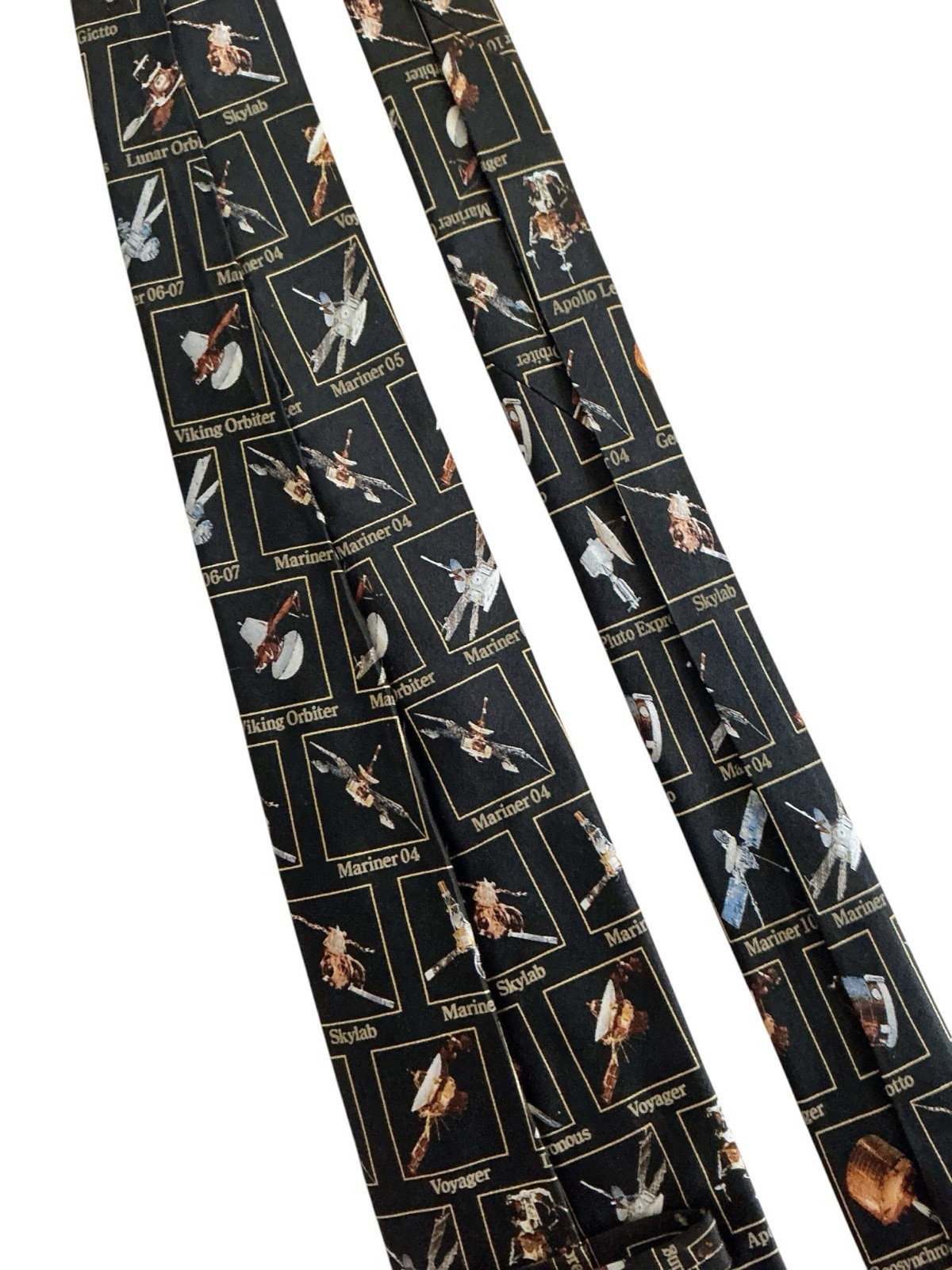 Museum Artifacts Silk Tie Space Toys NASA Black Multicolor Spacecraft Probes