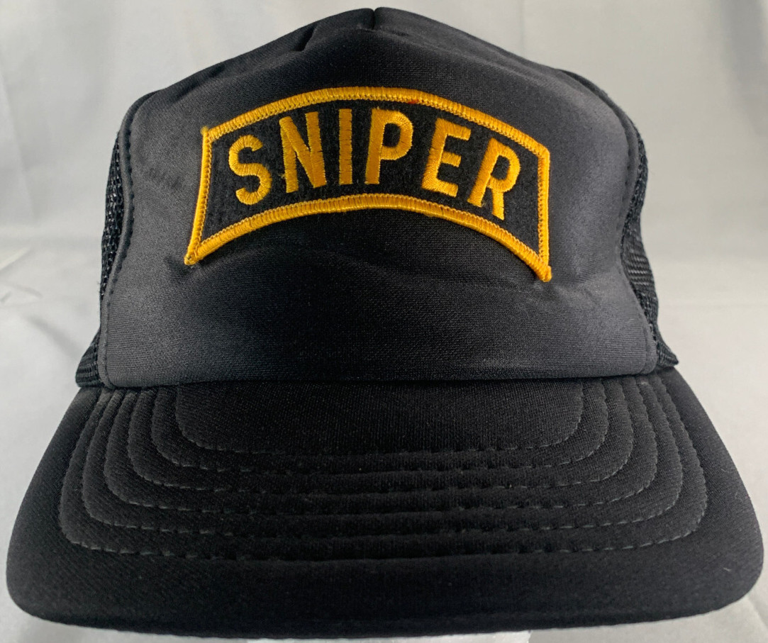 VTG Designer Award Sniper Black Mesh Snapback Trucker Hat Patch