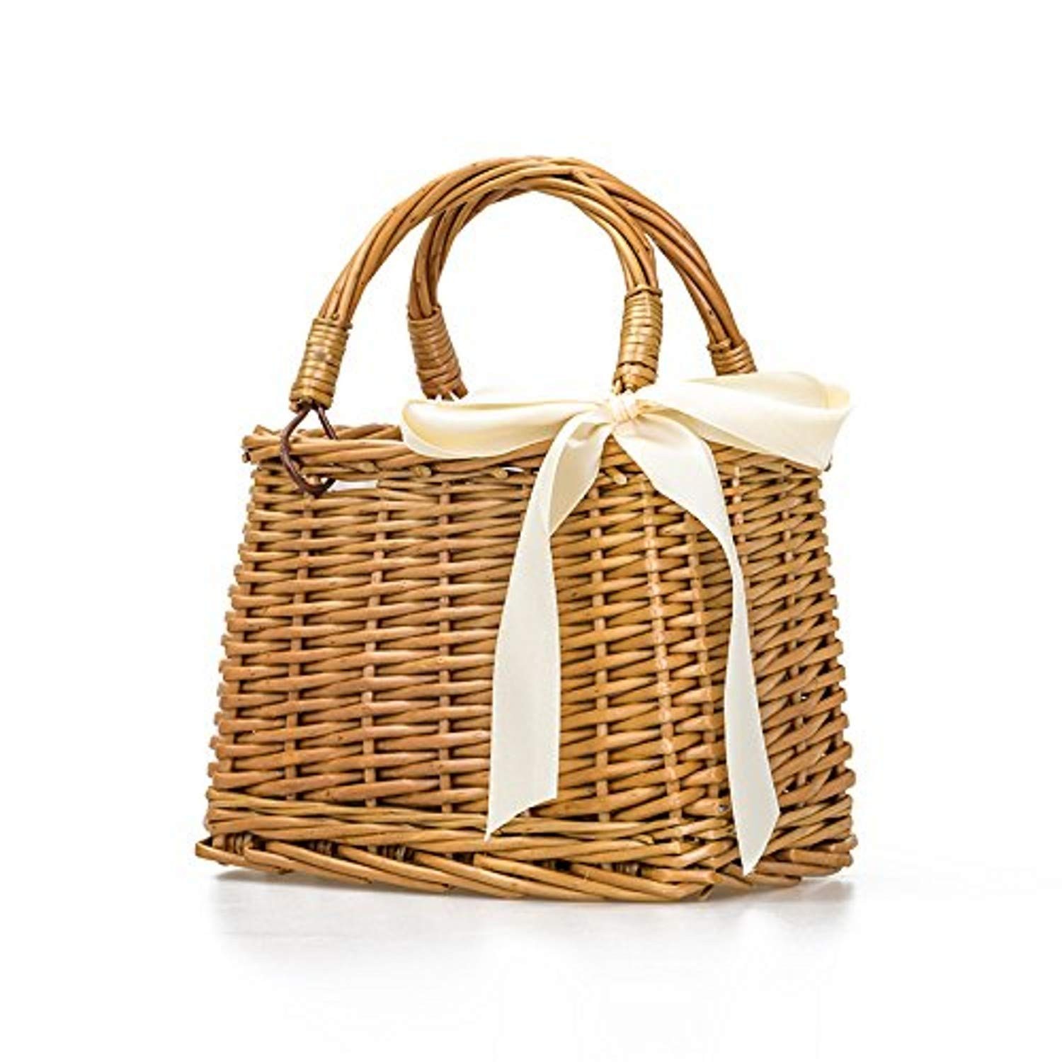 Natural Handwoven Wicker Handbag, 10.2″ X 6.7″ X6.3″, Rectangular Khaki