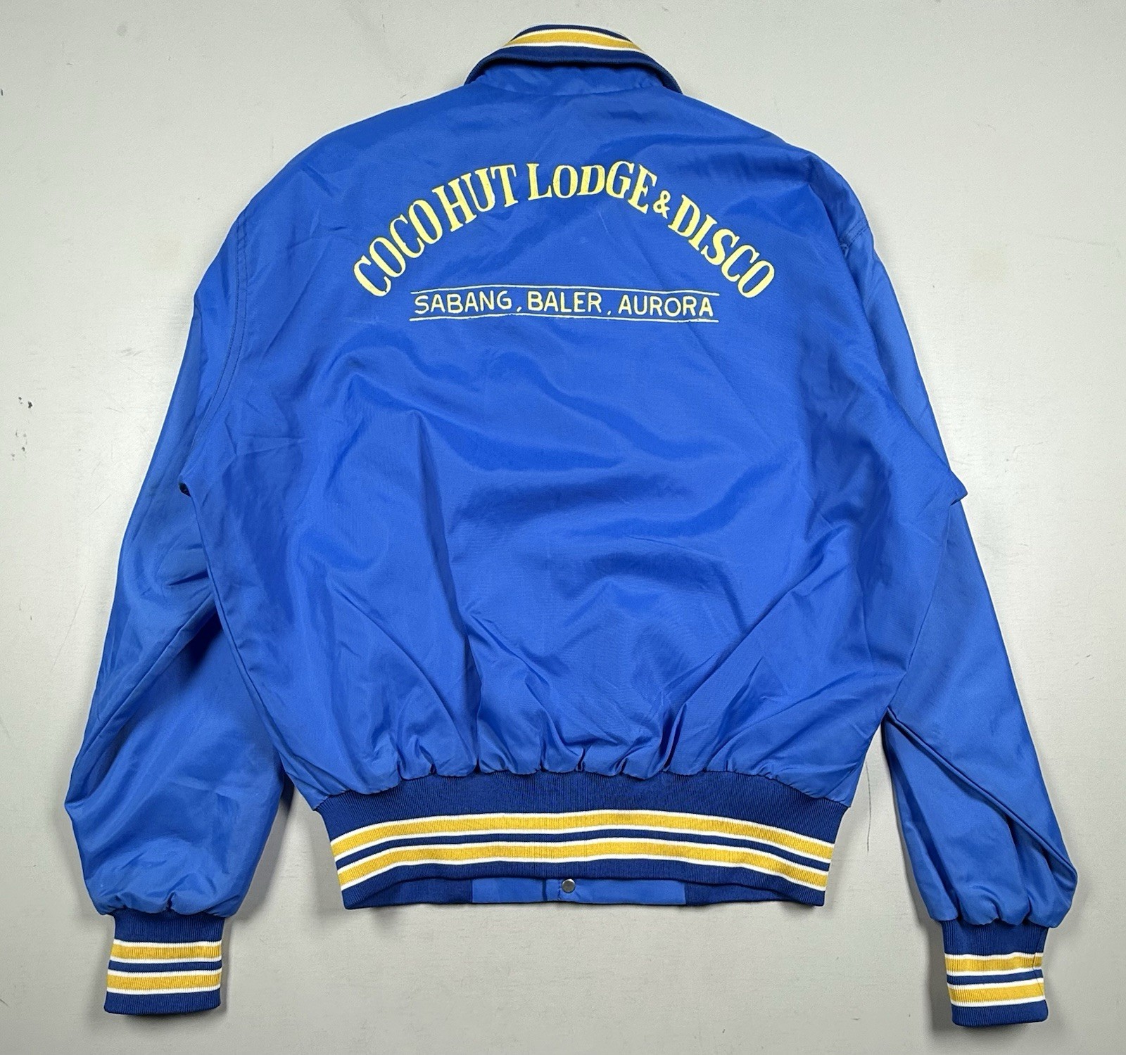 Vintage 70’s “COCOHUT LODGE & DISCO” ( Philippines ) Snap Jacket Blue Gold Sz: L