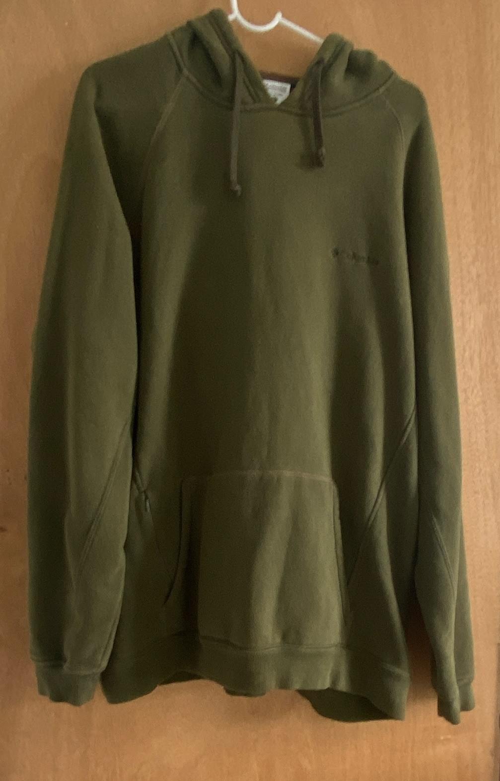 Columbia Men’s Green Pullover Hoodie Fleece Embroidered Logo Pockets Size XL