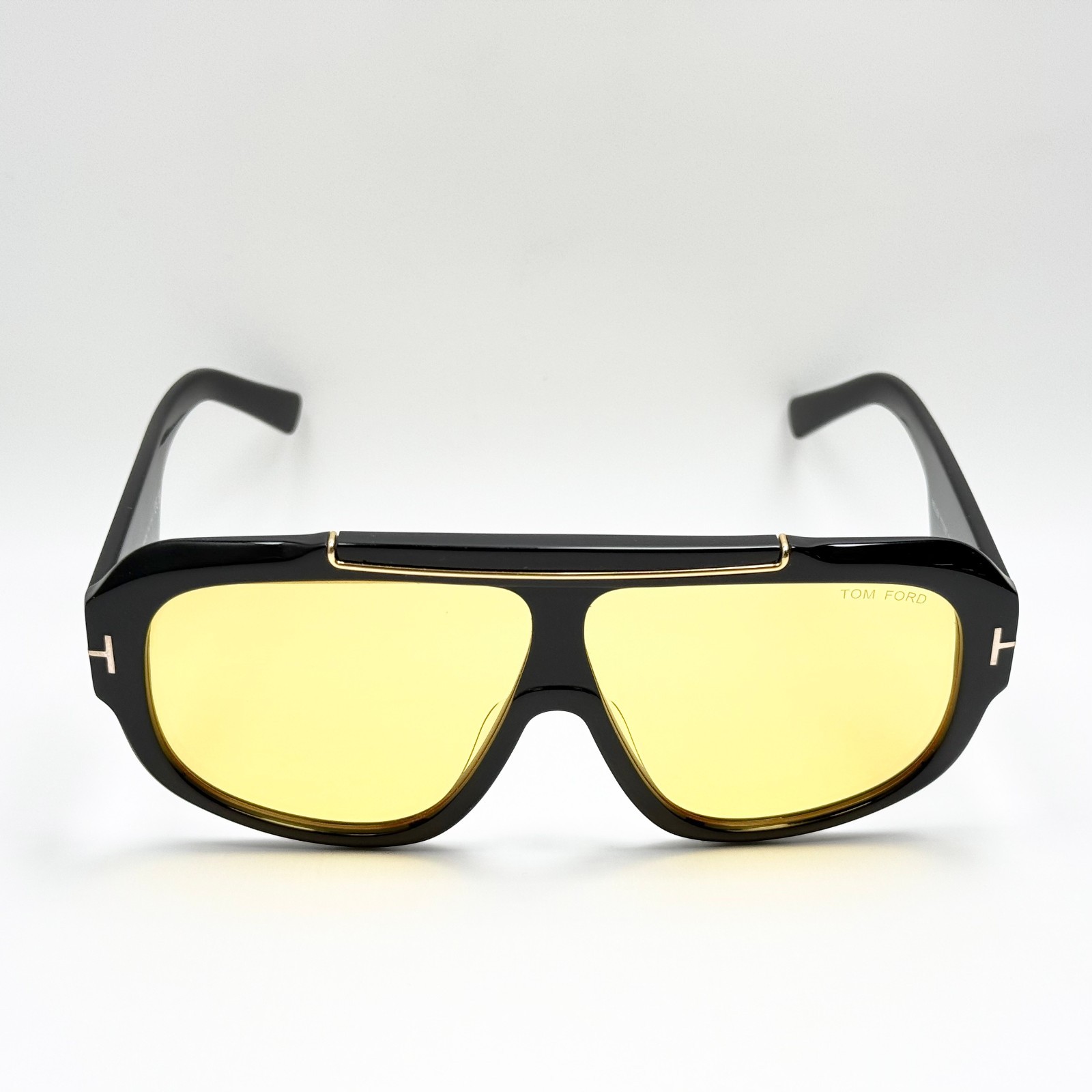 Tom Ford FT1093 Oversized Aviator Shield Sunglasses Black Frame Yellow Lens