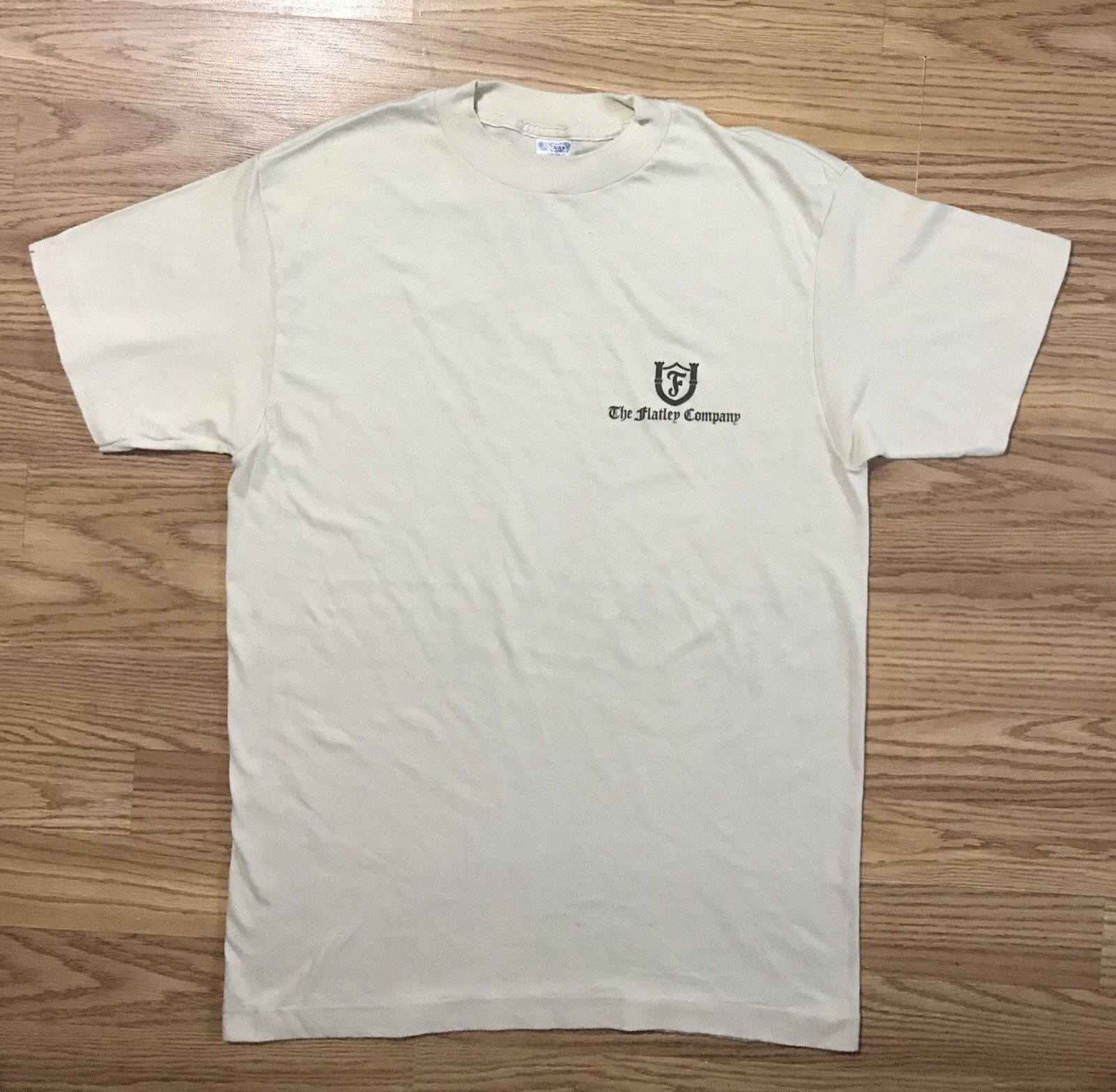 Vintage Ched by Anvil Single Stitch USA L T-Shirt Off White Flatley Company Logo