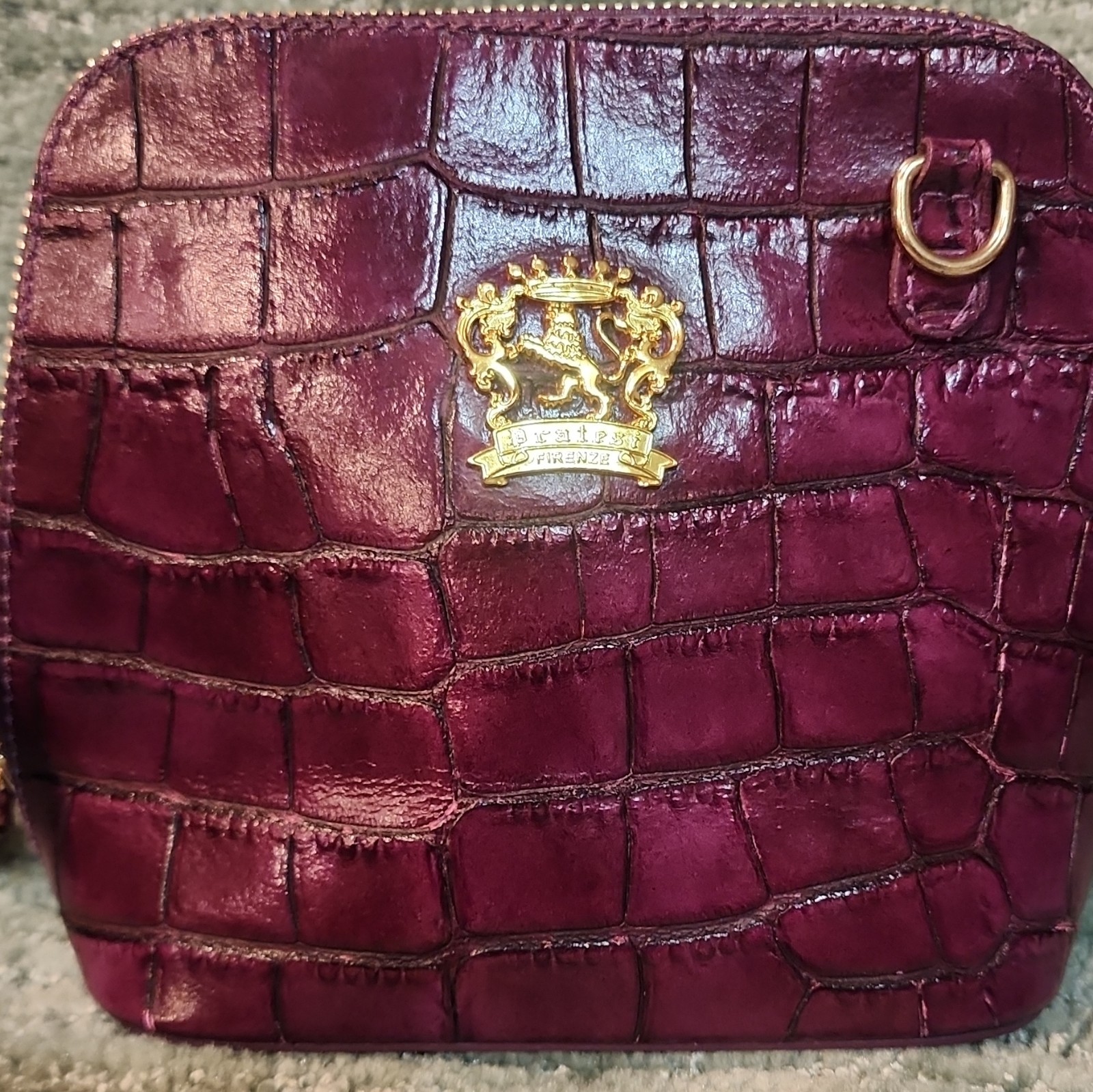 Firenze Burgundy Croc Embossed Case with Gold Crest Logo