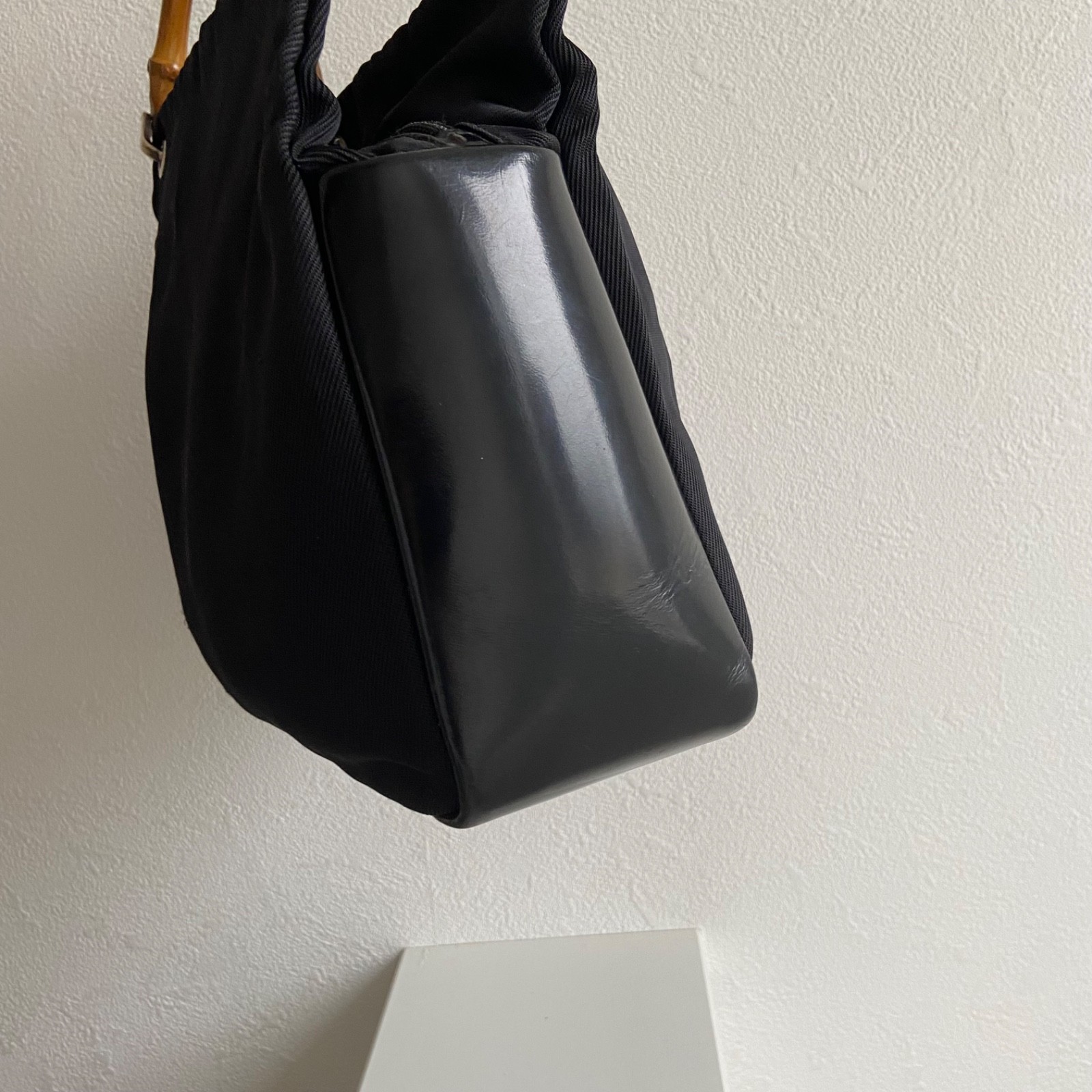 Authentic GUCCI Bamboo Shoulder Tote Bag Nylon Leather Black AB249