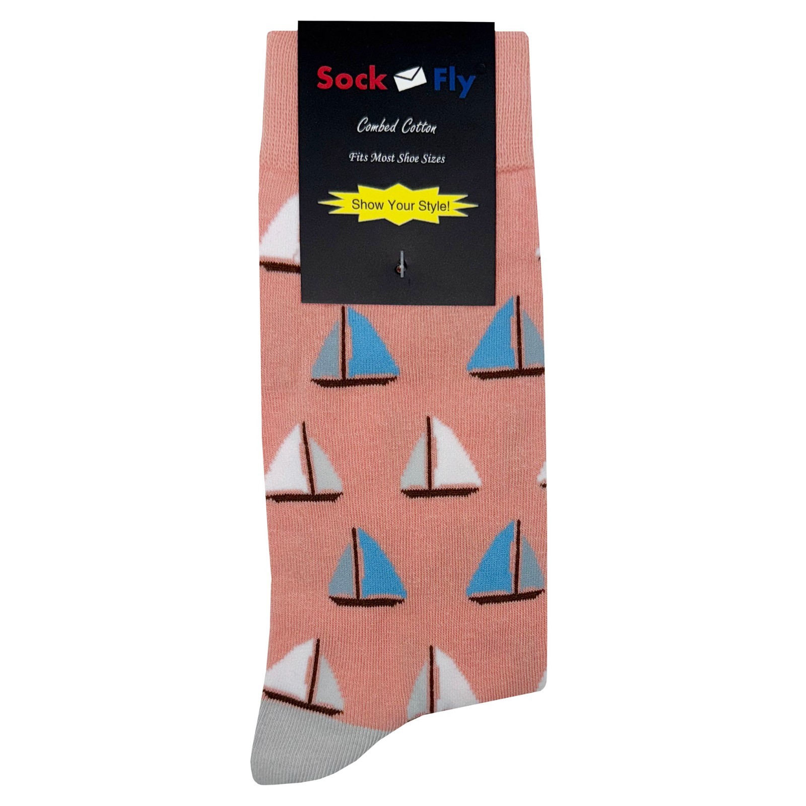 NWT Sail Boat Dress Socks Novelty Men 8-12 Pink Crazy Fun Sockfly