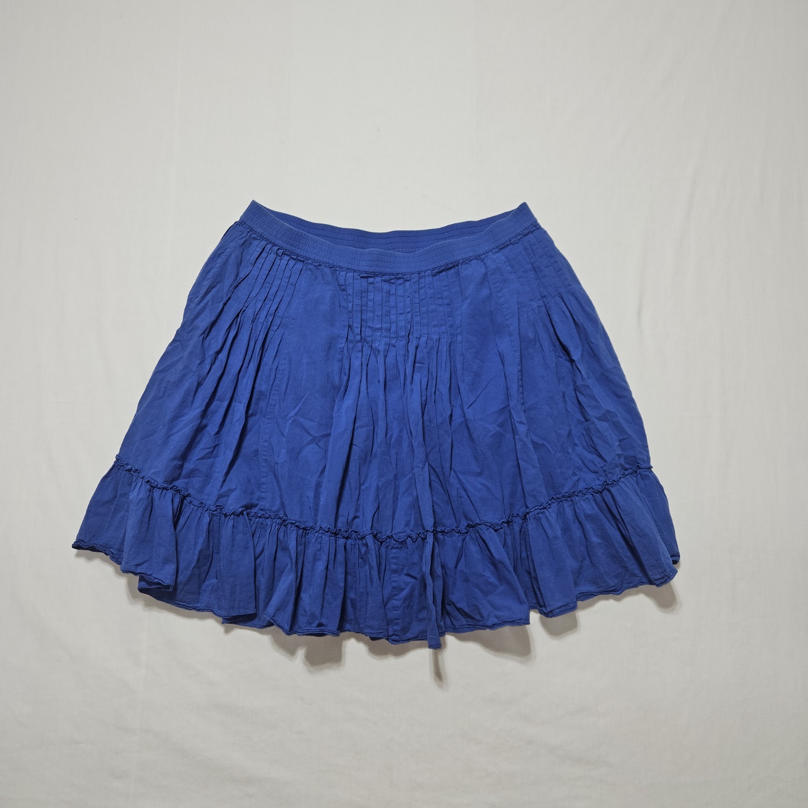 GAP Blue Gauze Cotton Tiered Ruffle Mini Skirt Pleated Pockets Women XL Boho