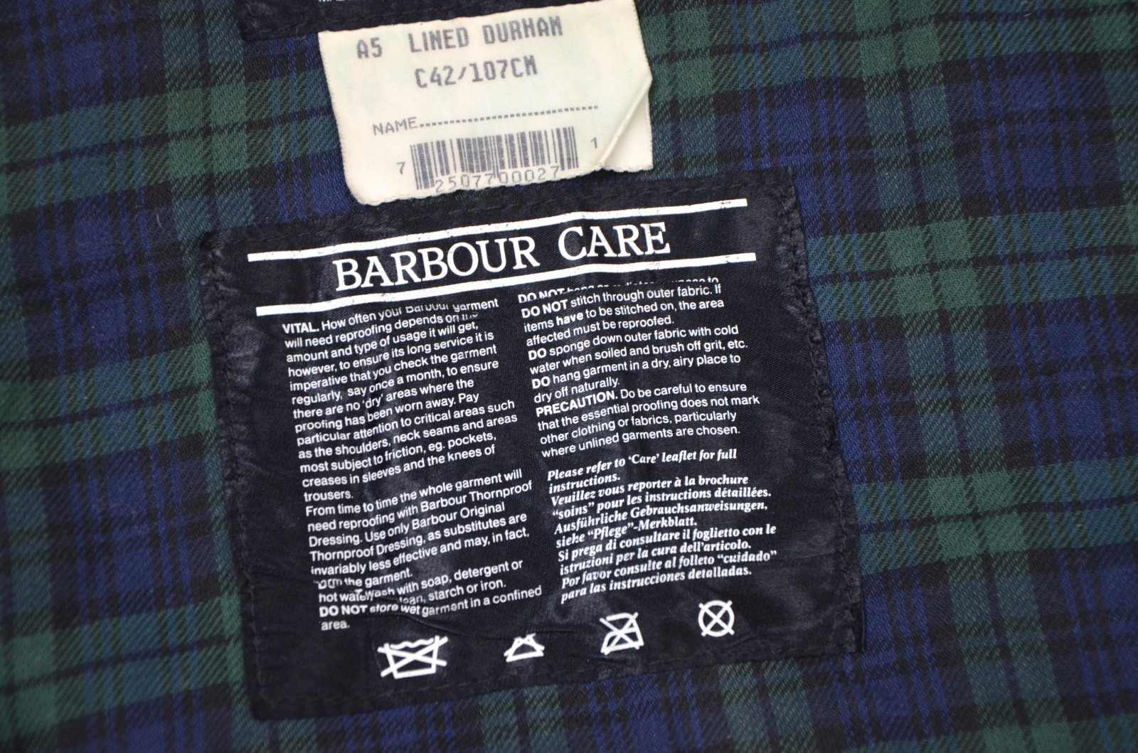 Barbour Lined Durham Jacket Men’s Wax Green A5 Hood England Size C42/107cm