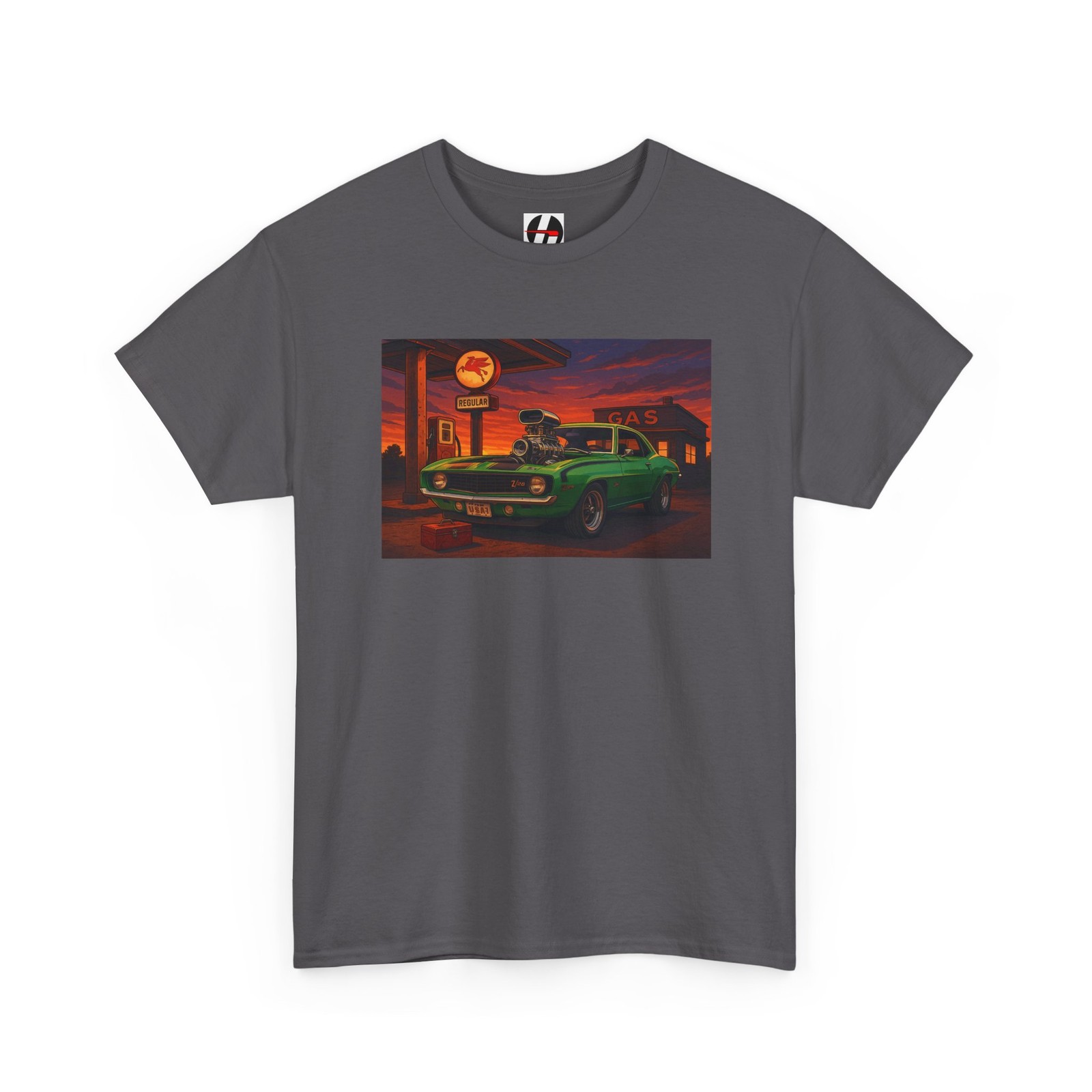 Blown Camaro Muscle Car T-Shirt | Street Machine Gas Station Tee