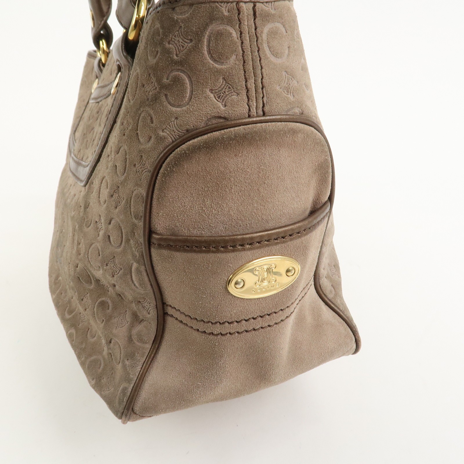 CELINE C Macadam Suede Leather Boogie Bag Hand Bag Beige Brown Auth Used F/S