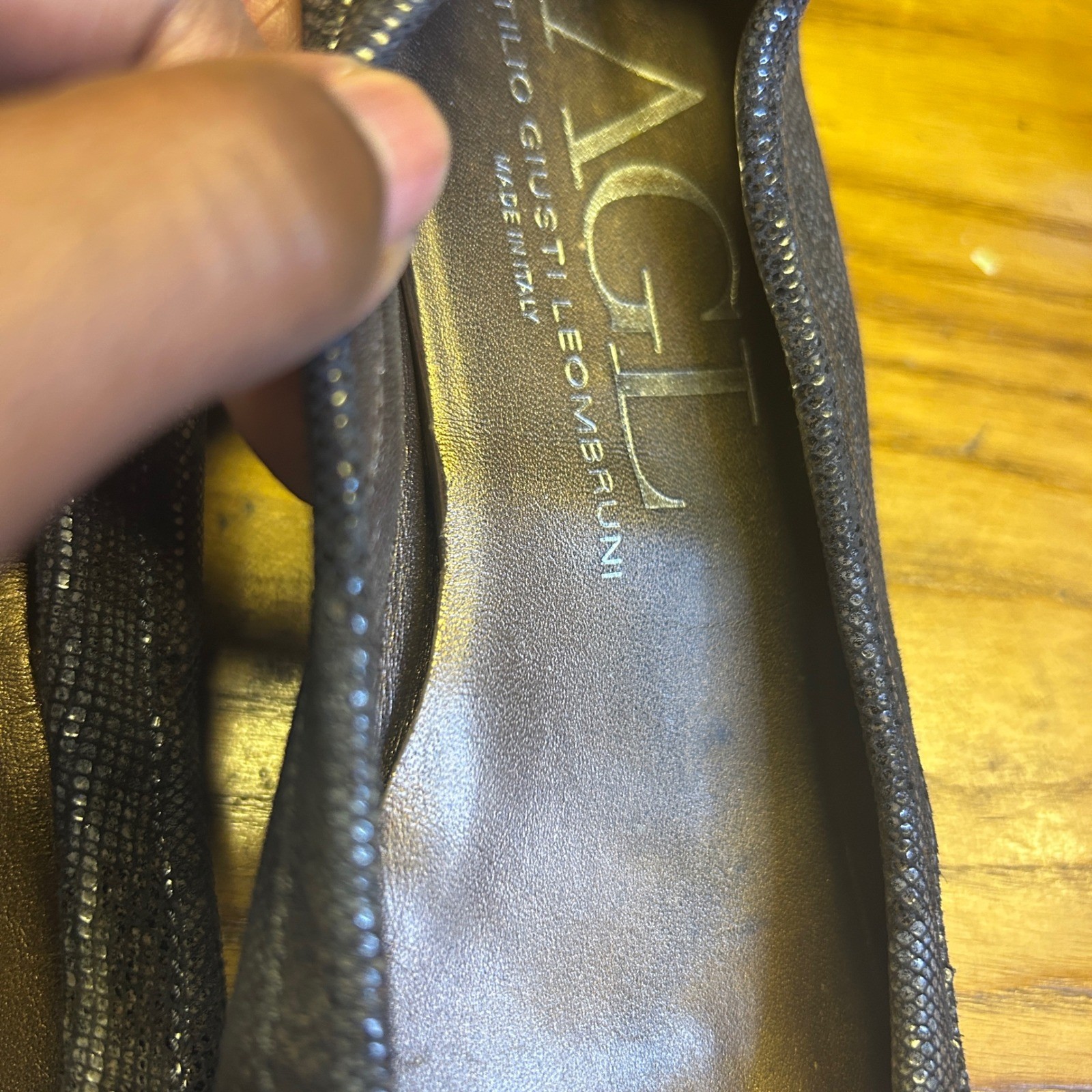 AGL Ballet Flats Womens 38 Navy Blue Leather pebble Snakeskin Patent Cap Toe Y2K