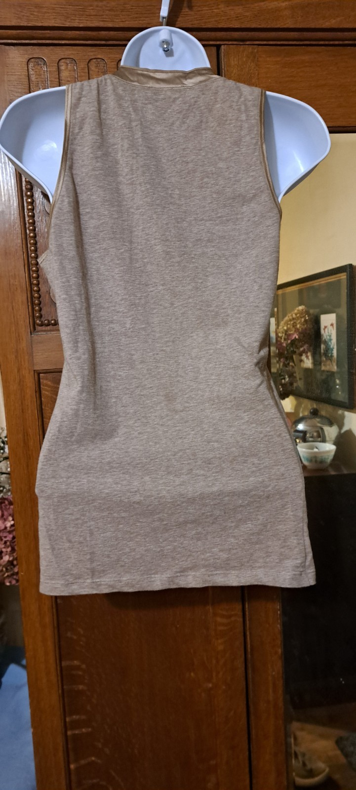 Brunello Cucinelli Italy Silk Cotton Layered Taupe Vneck Tank Top Small Luxury