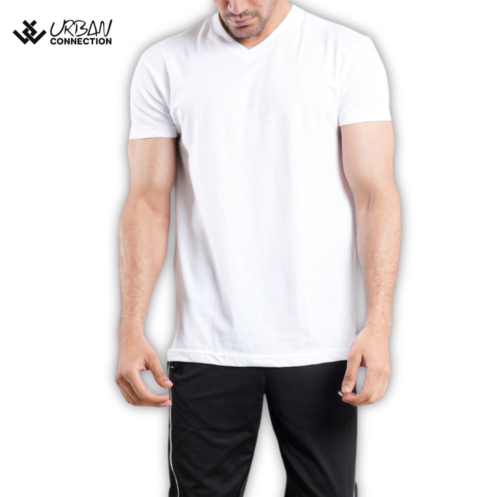 Men’s White V-Neck T-Shirt | Urban Connection | Small-6XL | Pack of 6 Shirts