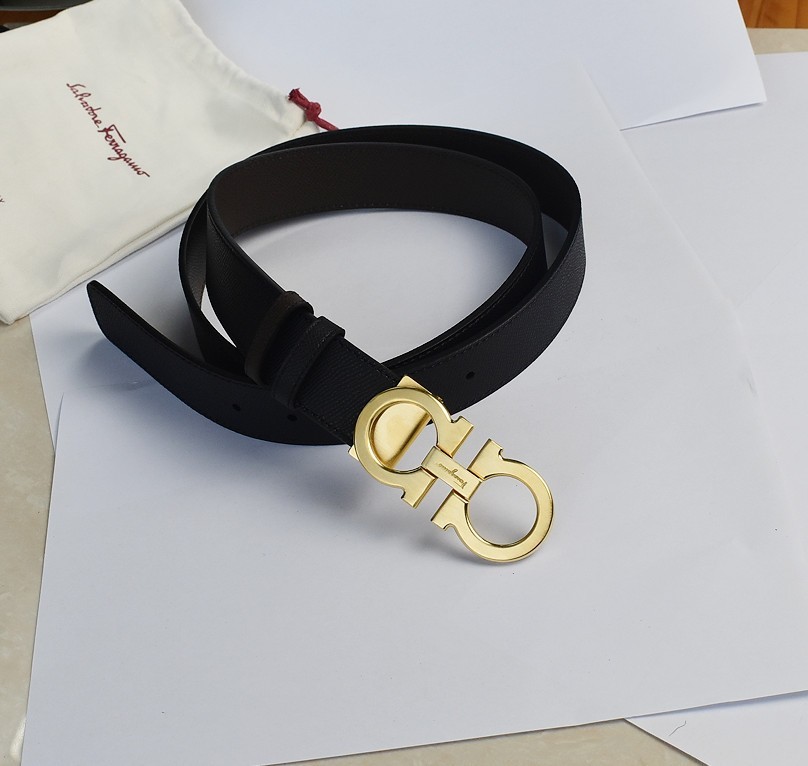 Ferragamo Men’s Reversible/Adjustable Gancini Belt，Golden finish buckle 120cm