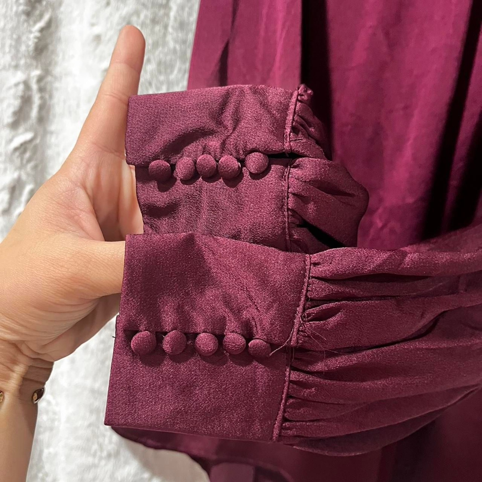 SHE+SKY Burgundy high neck blouse with long sleeves SIZE LARGE
