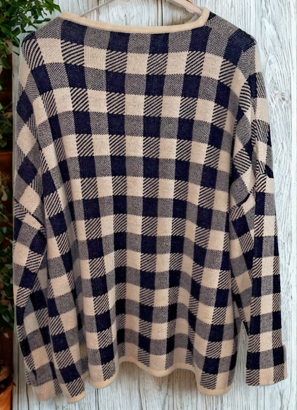 Rosso35 Sweater Womens 44 Wool Cashmere Check Italy Knit Crewneck NWOT