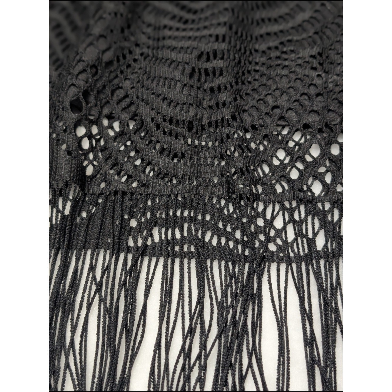 Covington Black Crochet Midi Dress with Fringe Western Size 16