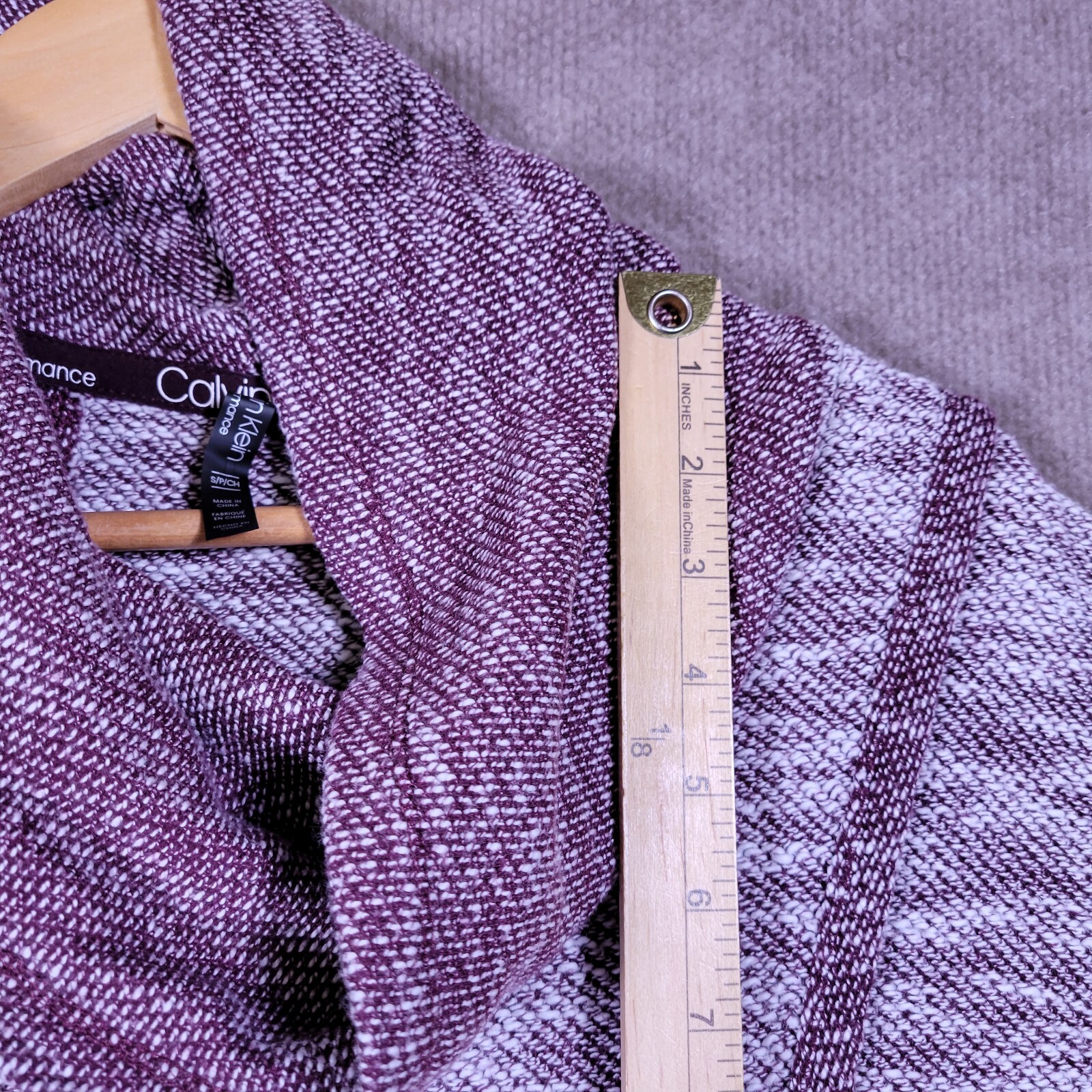 CALVIN KLEIN PERFORMANCE Sweater Women Small Woven Burgundy Cowl Neck Athleisure