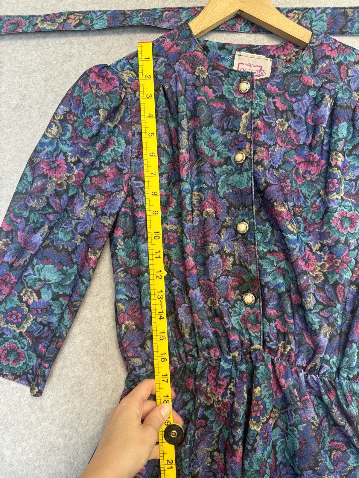 VTG 80s California Looks Floral Jacquard Belted Midi Dress Sz 10 Made USA Purple
