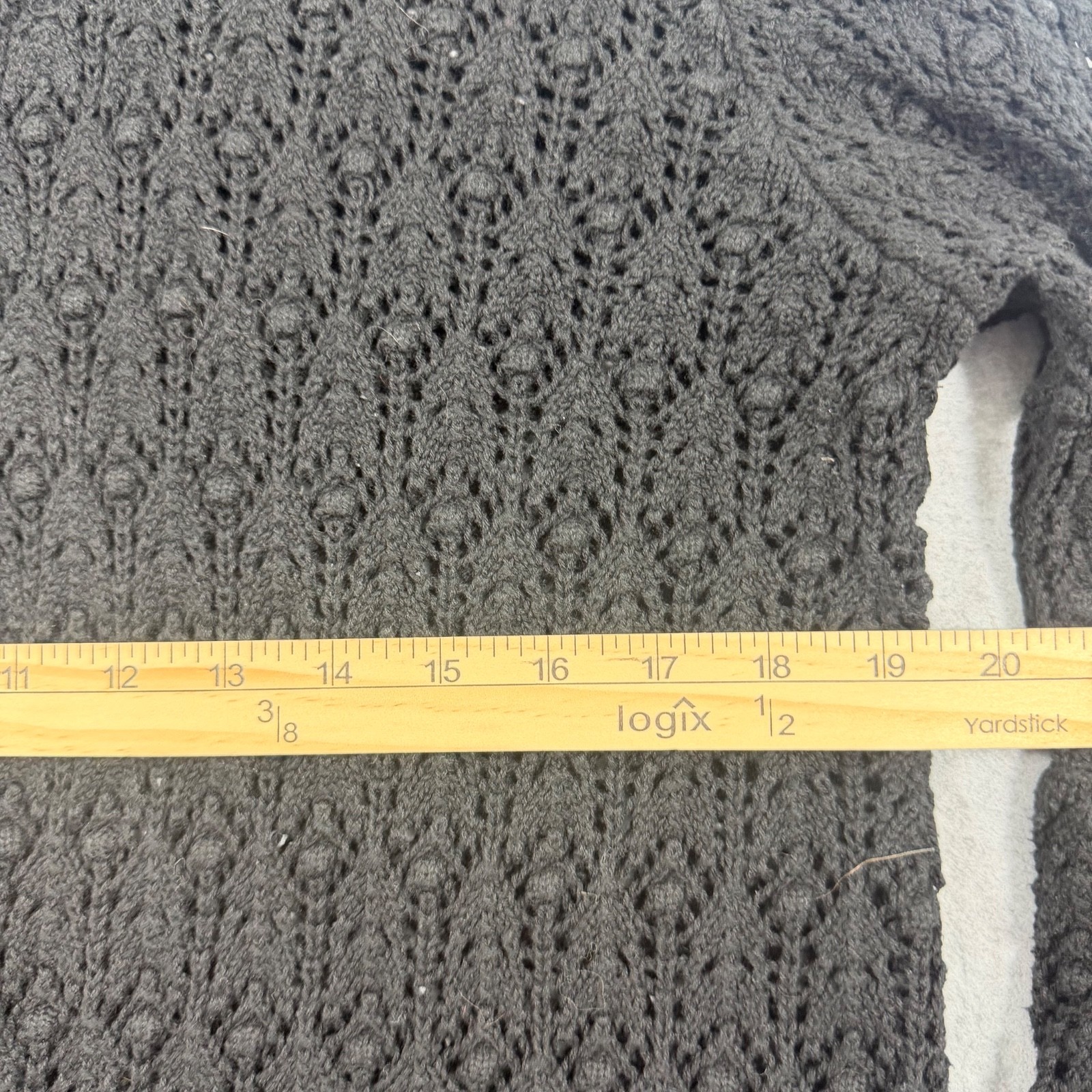 Jeanne Pierre Women’s Black Crochet Cardigan Size M Bell Sleeve Open Front
