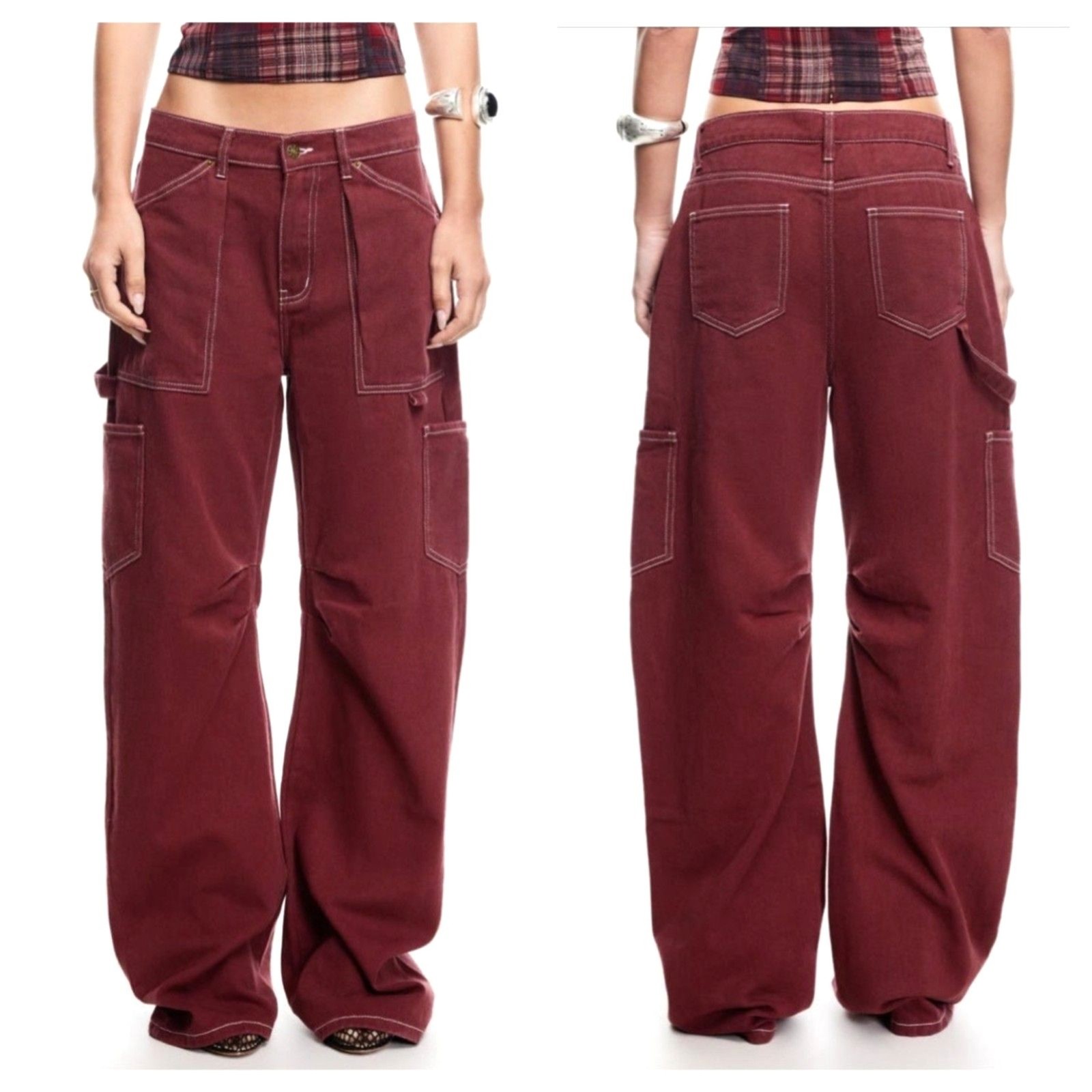 NWT LIONESS Miami Vice Low Rise Carpenter Maroon Jeans Size XS