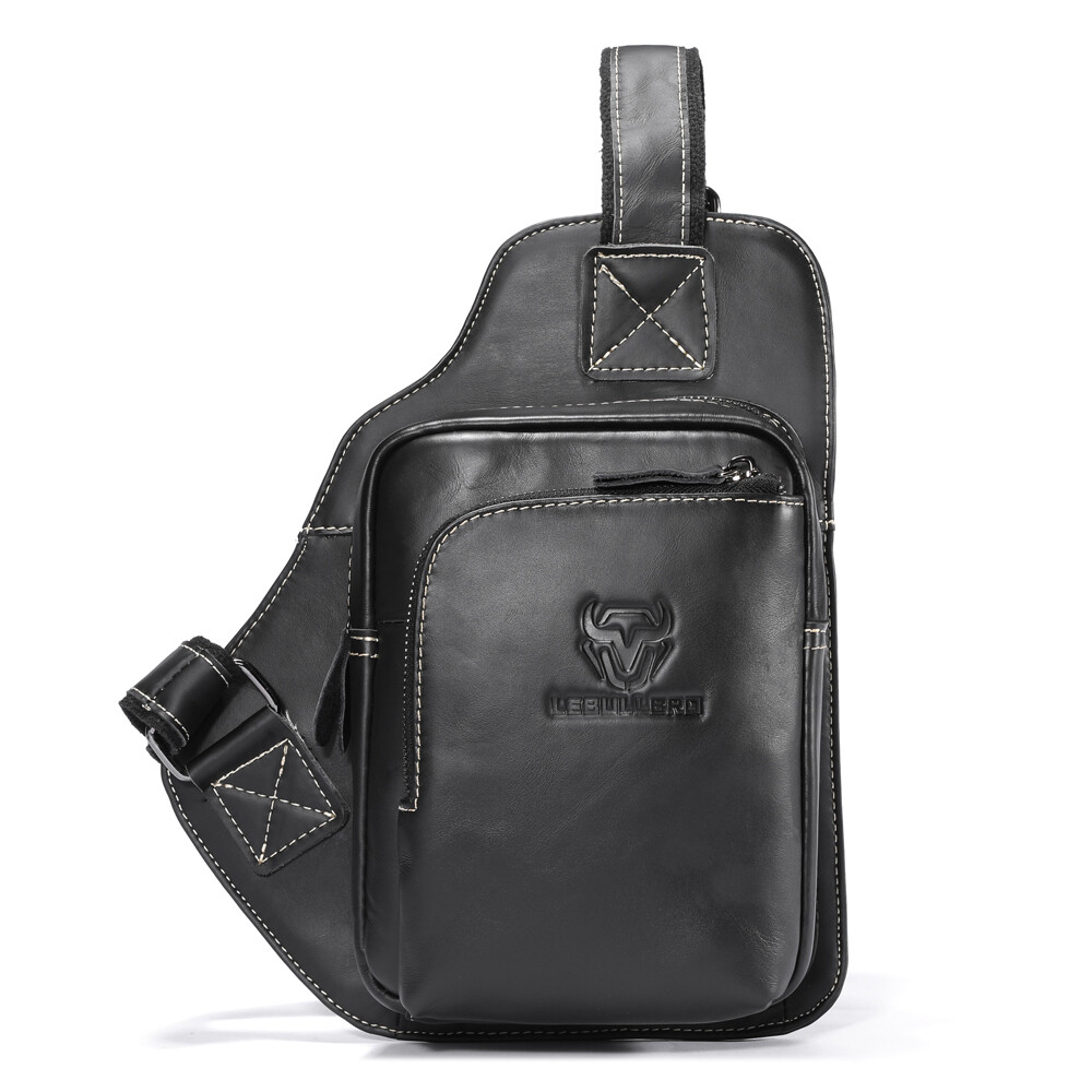 Men Genuine Leather Crossbody Bag Casual Daily Small Shoulder Bag Multi Pockets