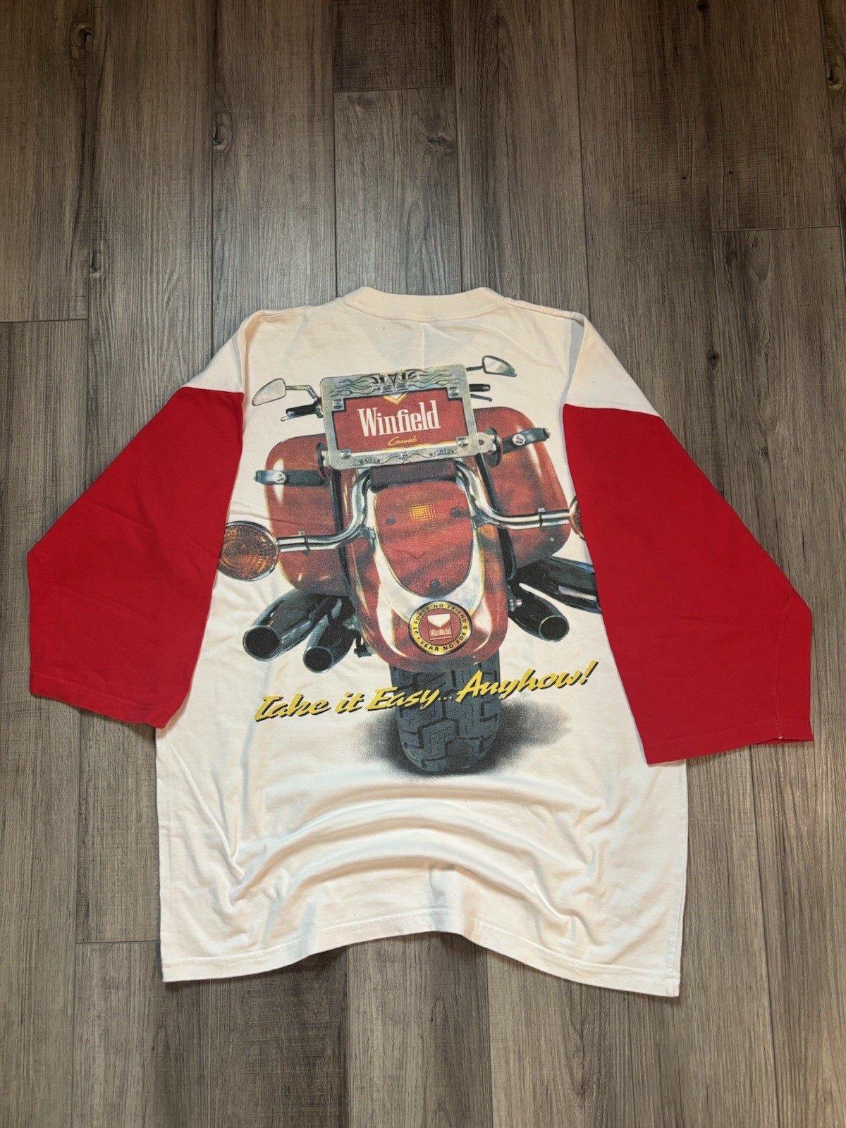 Late 90s Vintage Winfield Motorcycle Promotional Graphic Print Raglan T-Shirt