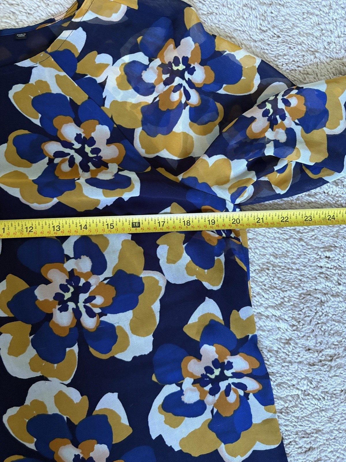 Cabi Navy Medium Floral Sheer Blouse – Blue & Mustard