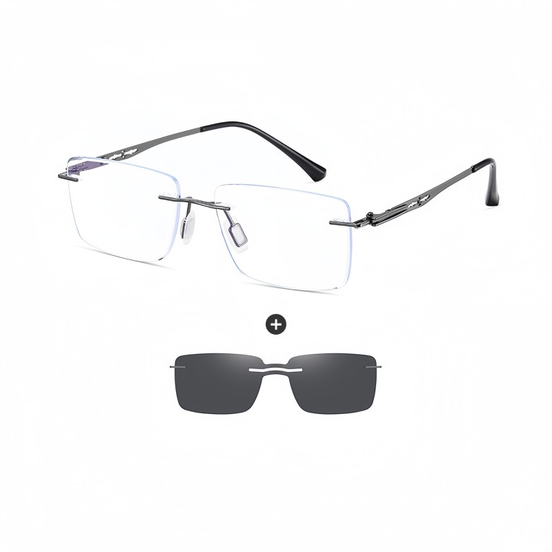 Rimless Polarized Sunglasses Magnet Clip-on Eyewear Fashion Metal Frame Glasses