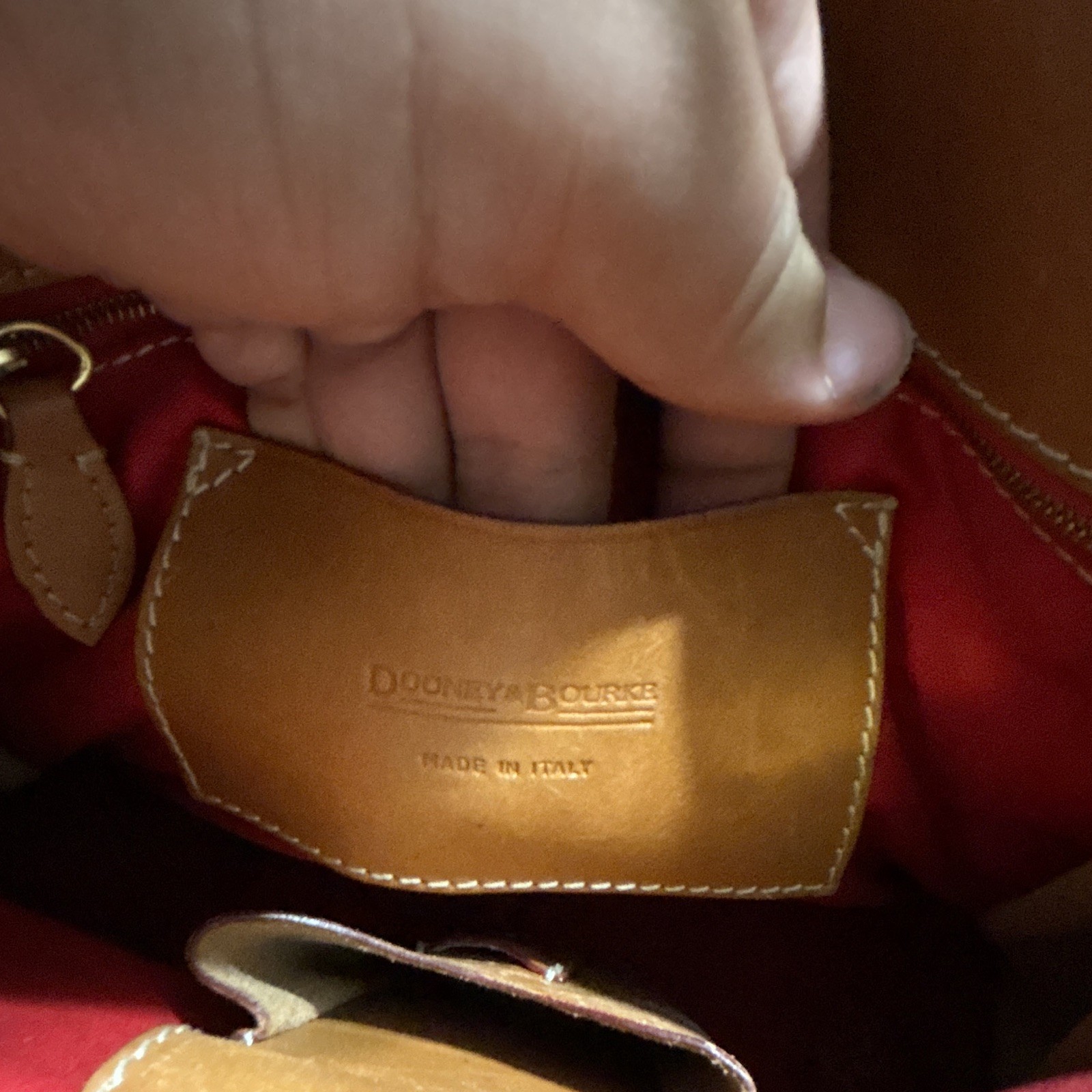 Dooney & Bourke Tan Beige Logo Satchel Top Handle Bag, Zip, Lined Pockets