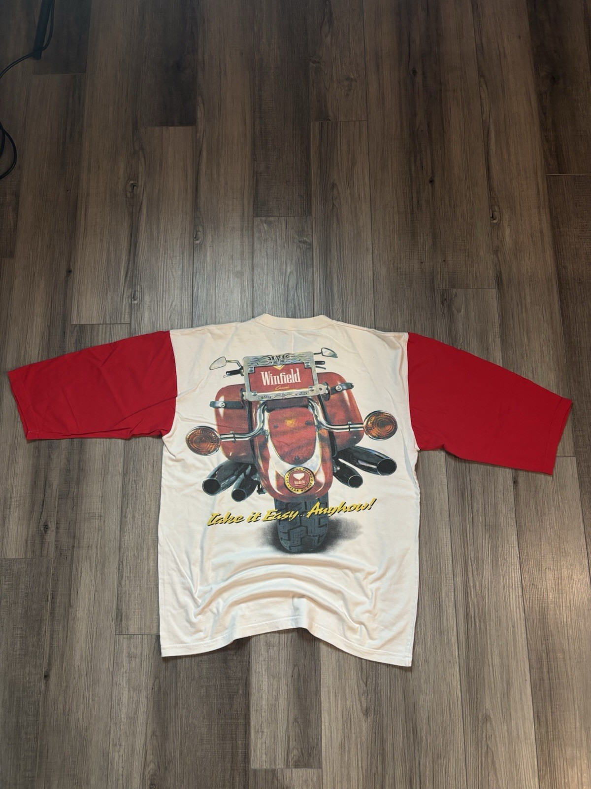 Late 90s Vintage Winfield Motorcycle Promotional Graphic Print Raglan T-Shirt