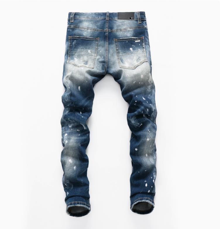 Men’s Blue Denim Jeans Ripped Motorcycle Casual Punk Hip Hop Trousers Pants New