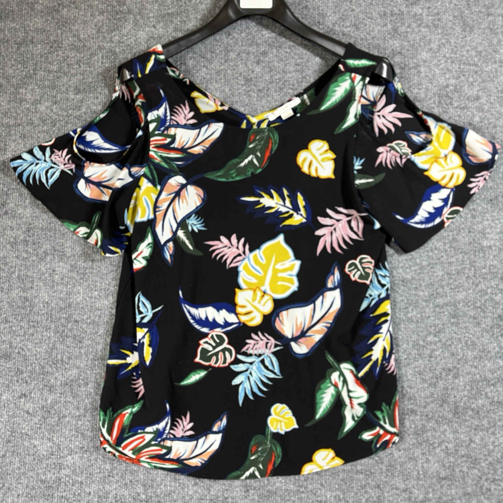 CE Blouse Womens Size Large Black Floral Colorful Off Shoulder Lightweight Boho