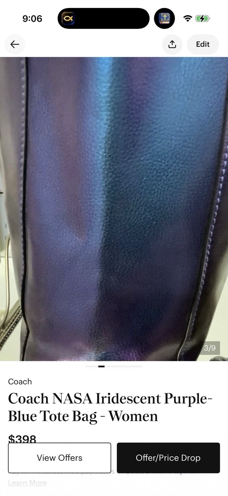 Coach Large Derby Tote in Hologram Leather F59388 Metallic Oil Slick Iridescent