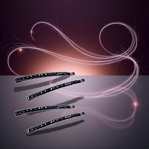 4Pcs Black Rhinestone Hair Clips – Shiny Crystal Barrettes and Bobby Pins |