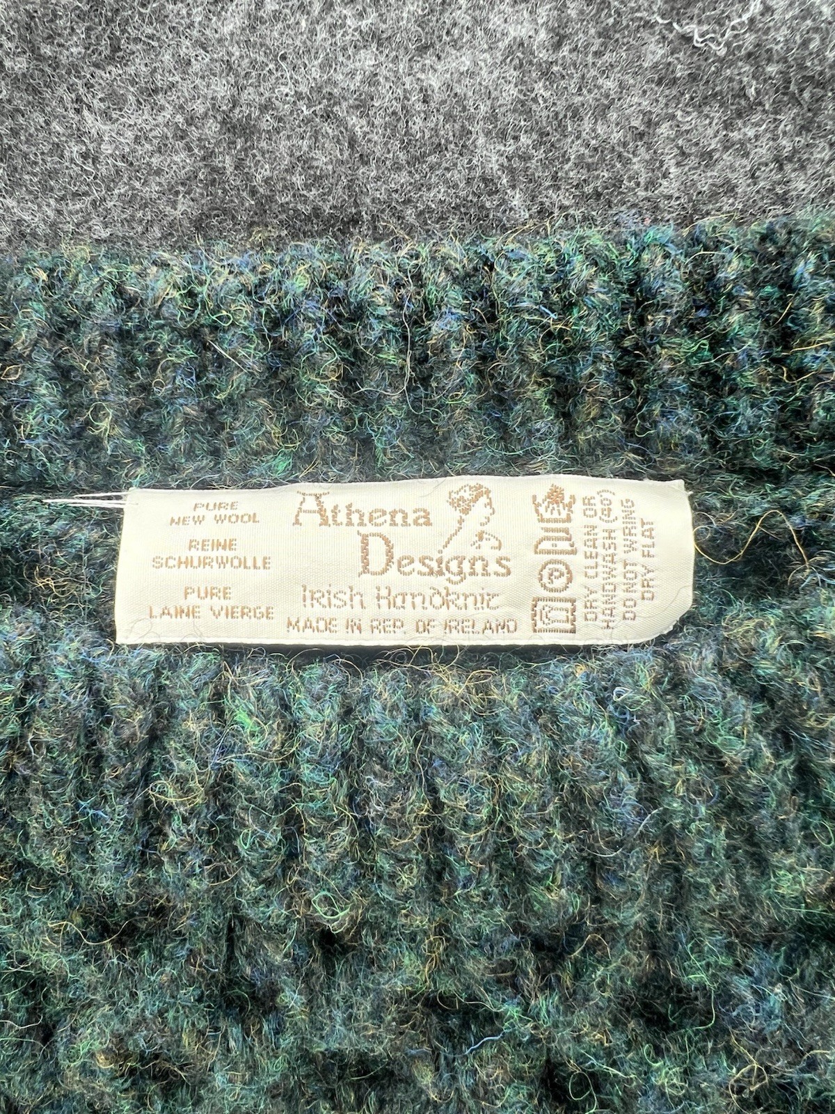 Athena Designs Sweater Wool Fisherman Irish Handknit Made In Ireland – Green