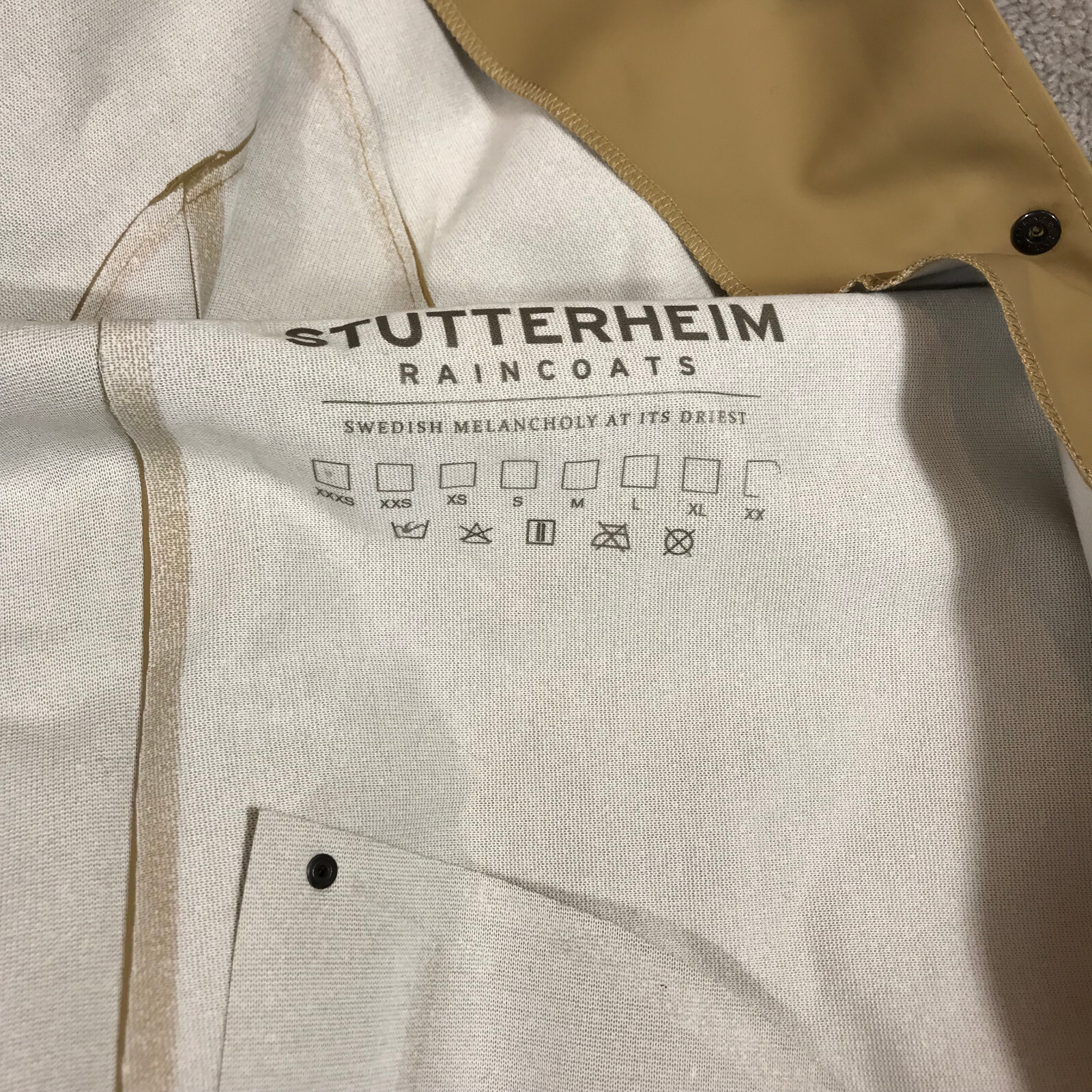 Stutterheim Stockholm Jacket Mens Extra Small Raincoat Bomber Mosebacke Snap Tan