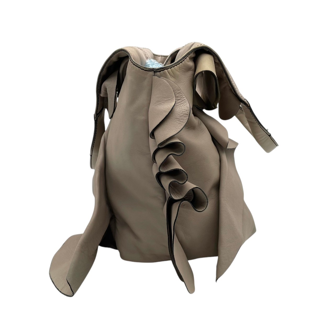 Authentic VALENTINO GARAVANI Ruffle Hobo Bag Handbag Leather Gray Women
