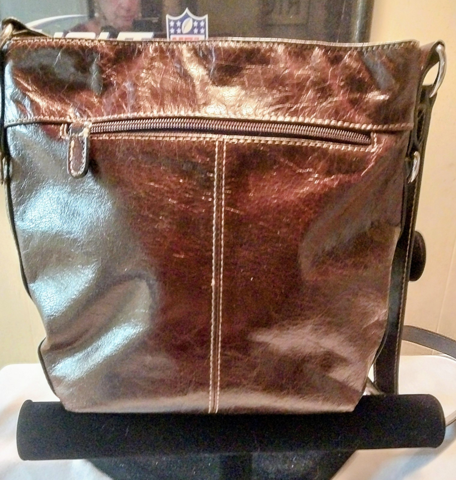 TERRA Caramel Brown Glazed GENUINE LEATHER Stud Detail Crossbody Shoulder Bag