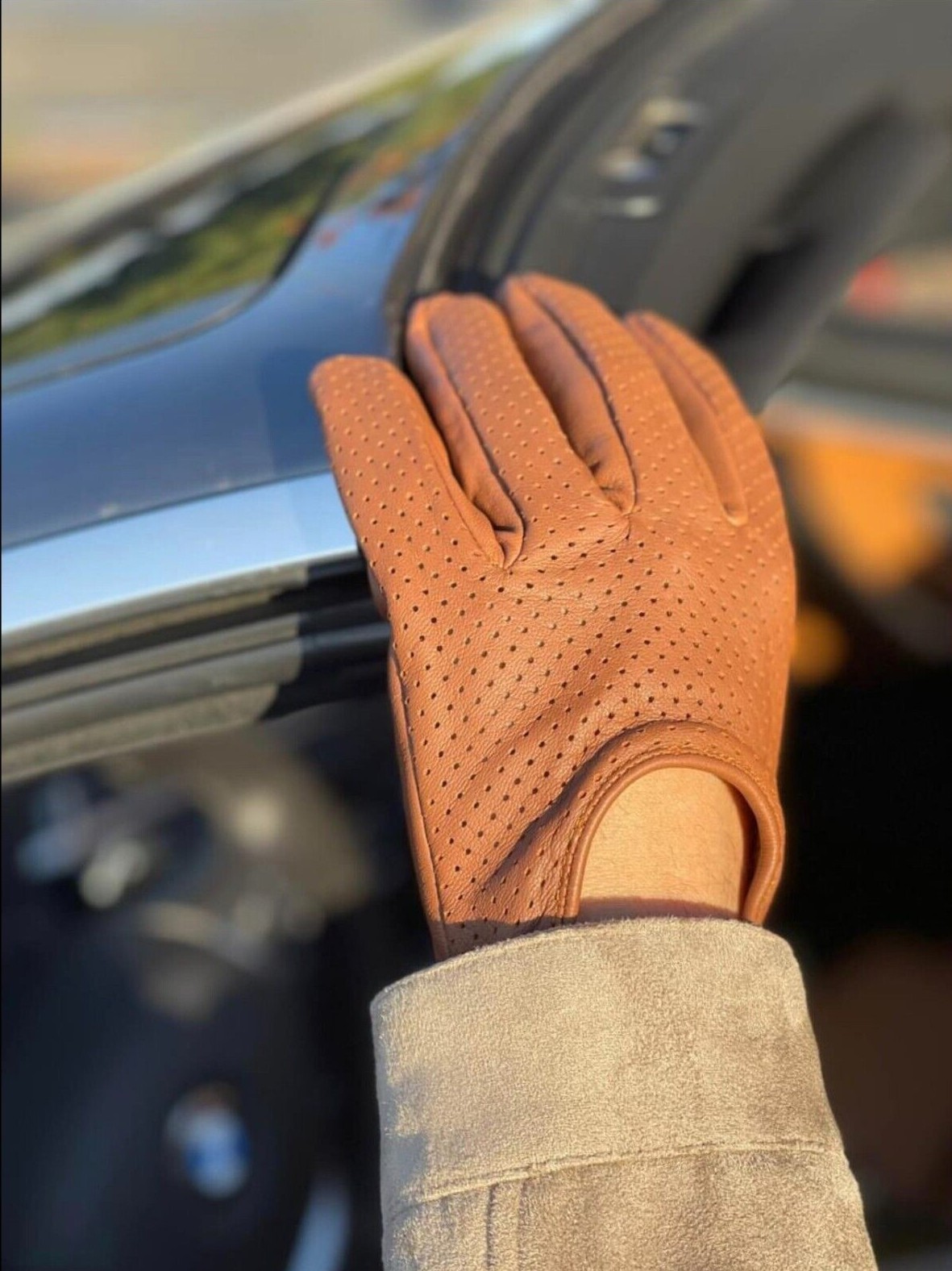 Driving Gloves Car Motorcycle Biker Genuine Leather Police Driver Glove Brown-A4